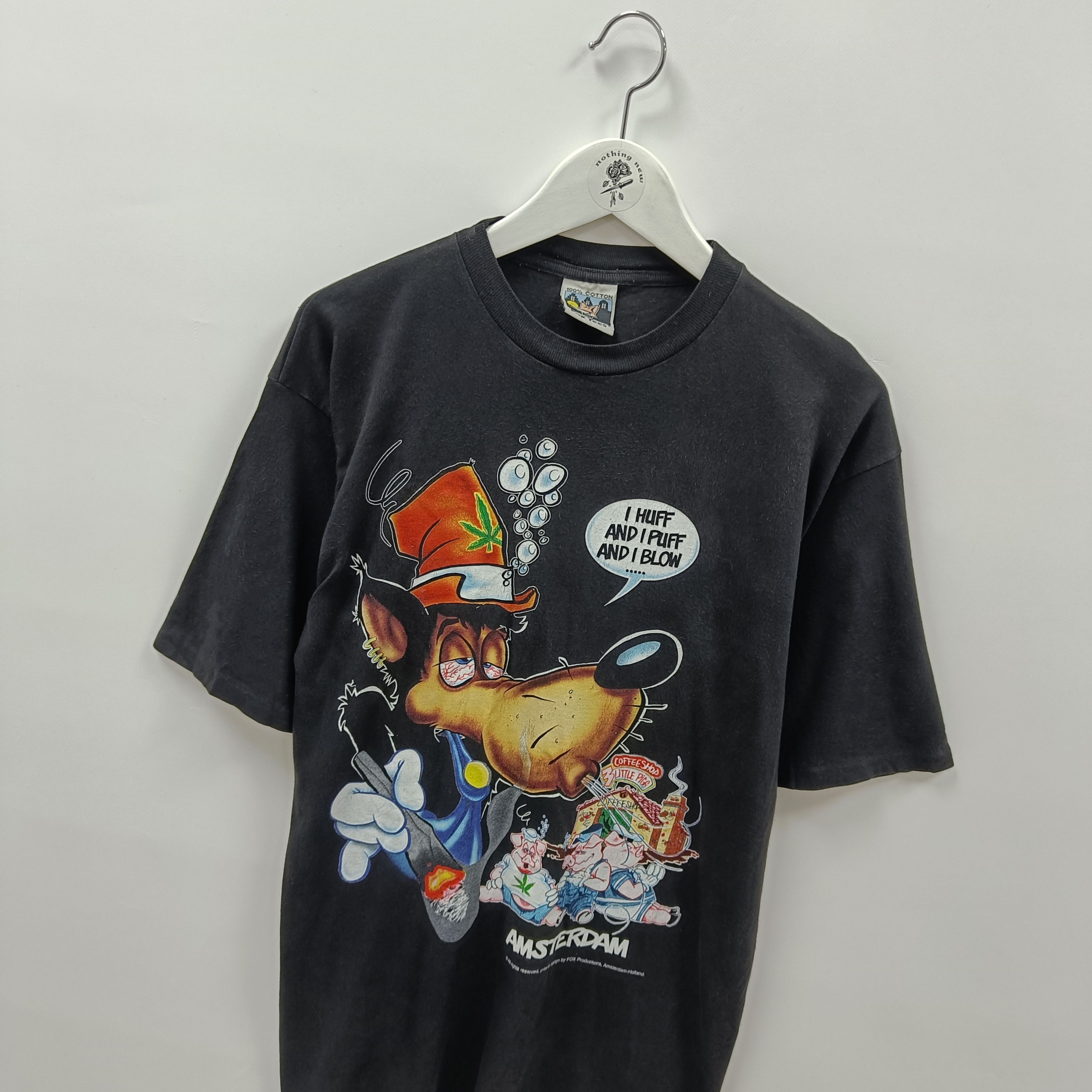 Band Tees Vintage 90s Amsterdam Marijuanas Smoke Blunt Fox Black Tee Size US XL / EU 56 / 4 - 2 Thumbnail