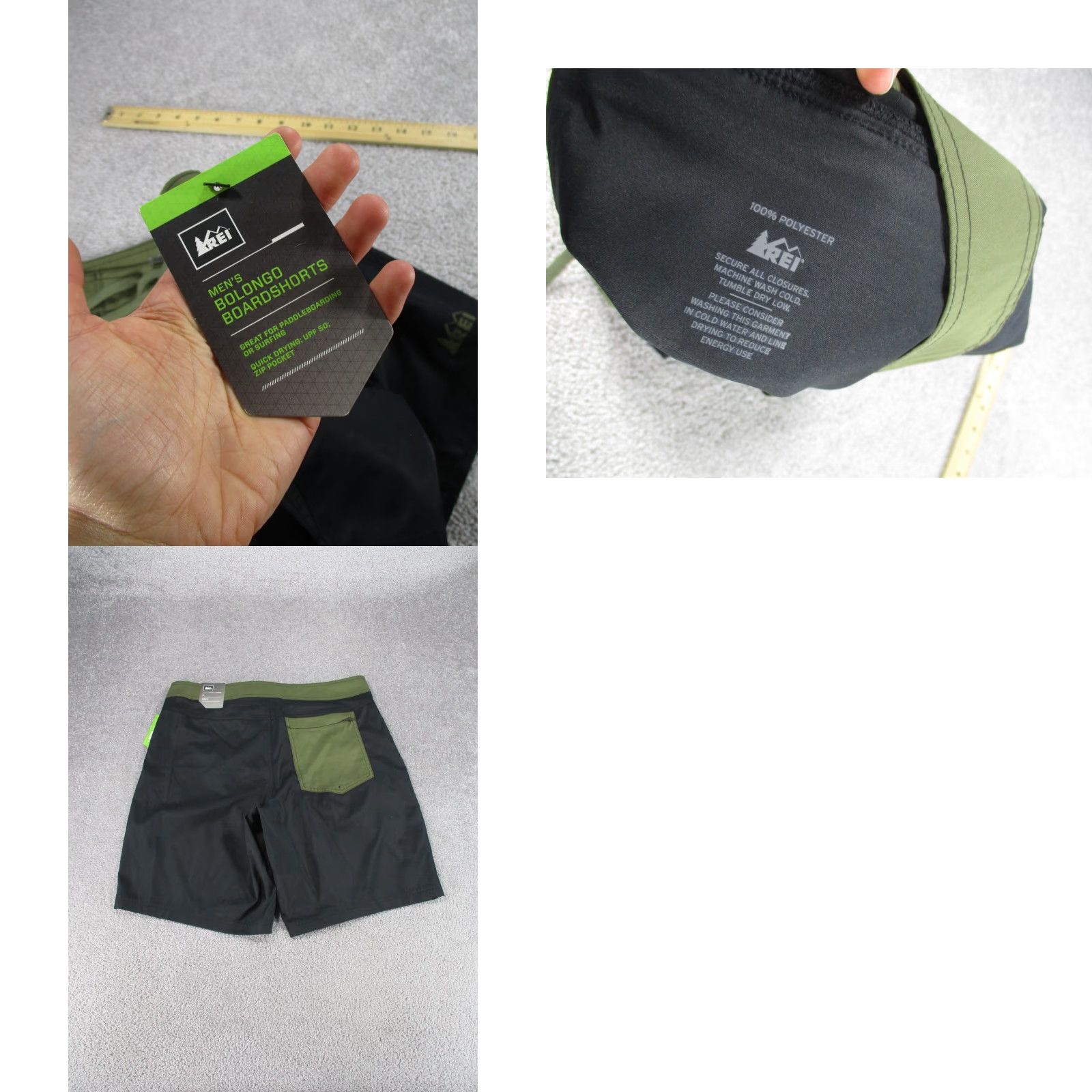Vintage REI Bolongo Boardshorts Mens Large Black Linerless NEW - Men's Beach Swim Bottom Short with Polyester, Solid Pattern, Regular Size L Size US 33 - 8 Thumbnail