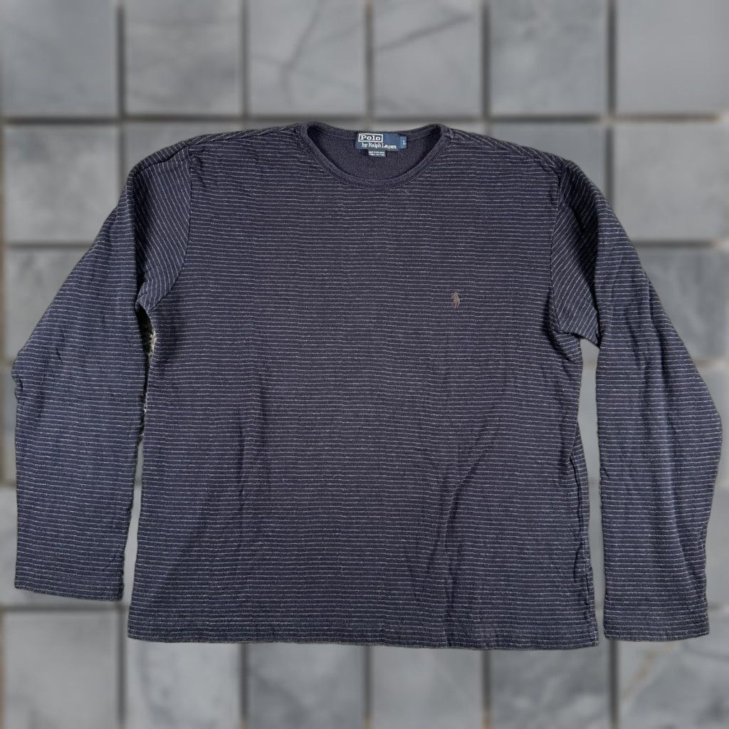 Polo Ralph Lauren VINTAGE Polo Ralph Lauren Sweatshirt Mens Large Navy Striped 90s Crewneck Pony Size US L / EU 52-54 / 3 - 1 Thumbnail