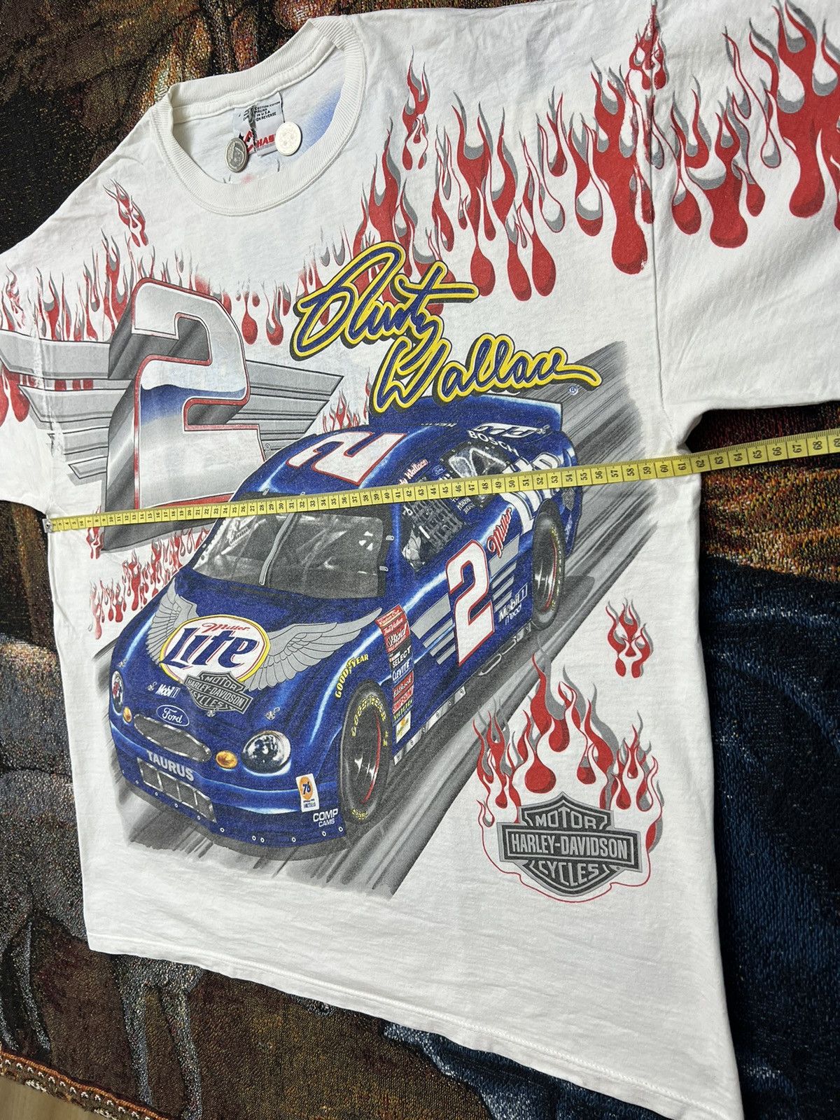 NASCAR Rare Misprint Vintage NASCAR Rusty Wallace Harley AOP Tee Size US L / EU 52-54 / 3 - 9 Thumbnail