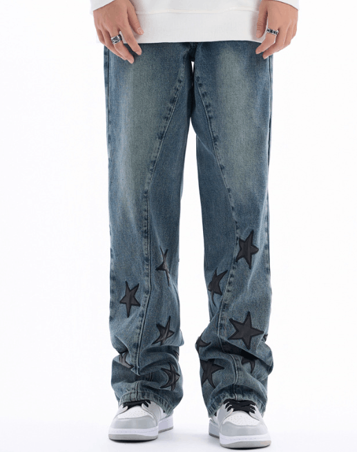 Japanese Brand Star-patterned washed street hiphop straight casual jeans Size US 32 / EU 48 - 1 Thumbnail