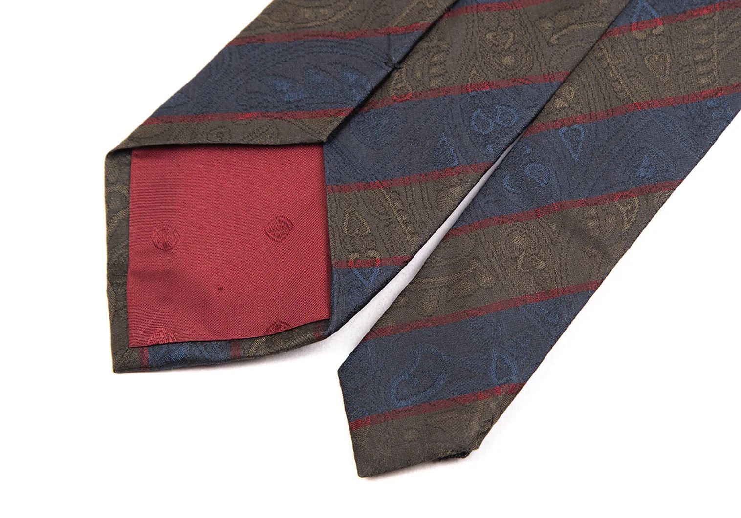 Dries Van Noten Paisley Jacquard Regimental Tie in Khaki and Navy Size ONE SIZE - 5 Thumbnail