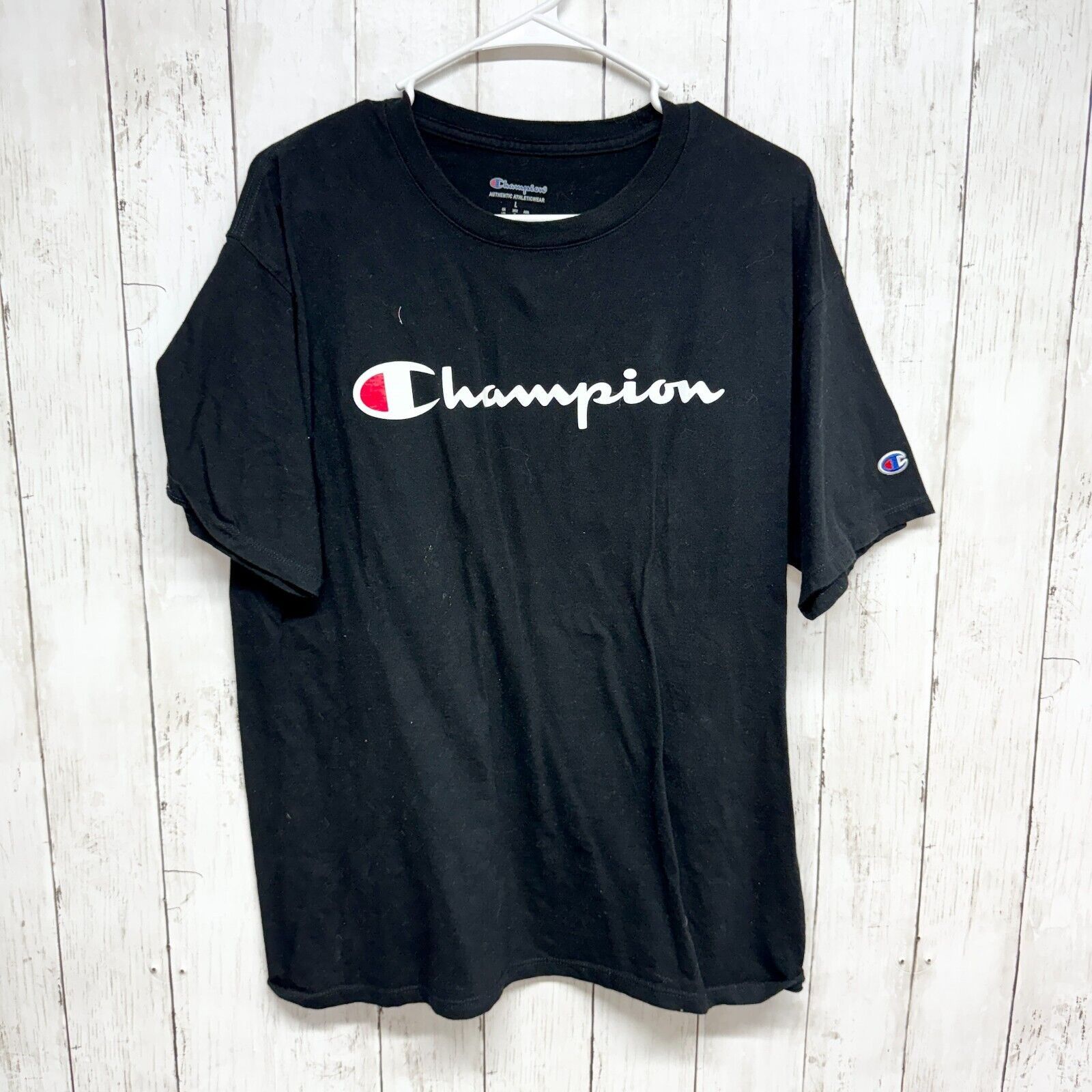 Champion Champion Unisex Large Black Short Sleeve Graphic Logo Tee Size L / US 10 / IT 46 - 1 Thumbnail