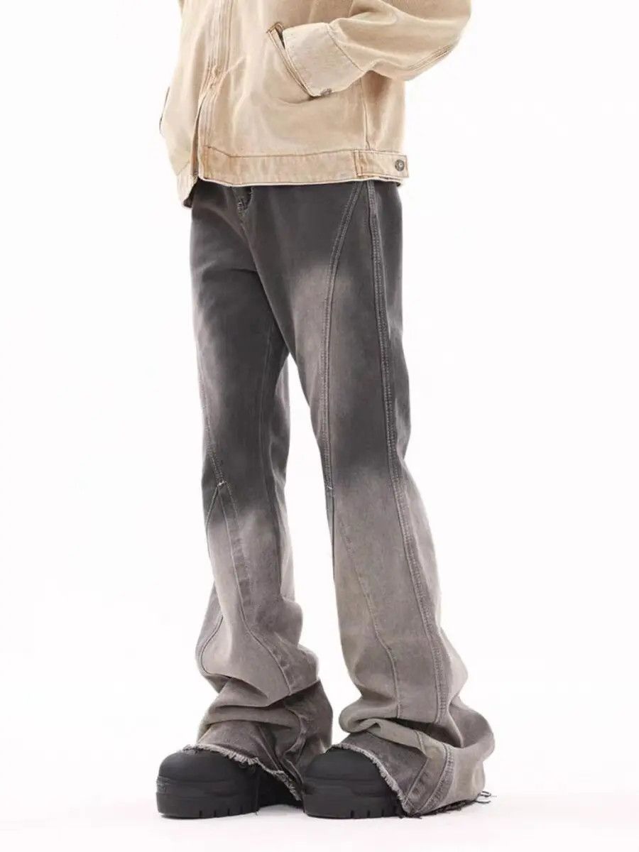 Japanese Brand × Jean Vintage washed gradient raw edge draped micro-flare jeans Size US 30 / EU 46 - 1 Thumbnail