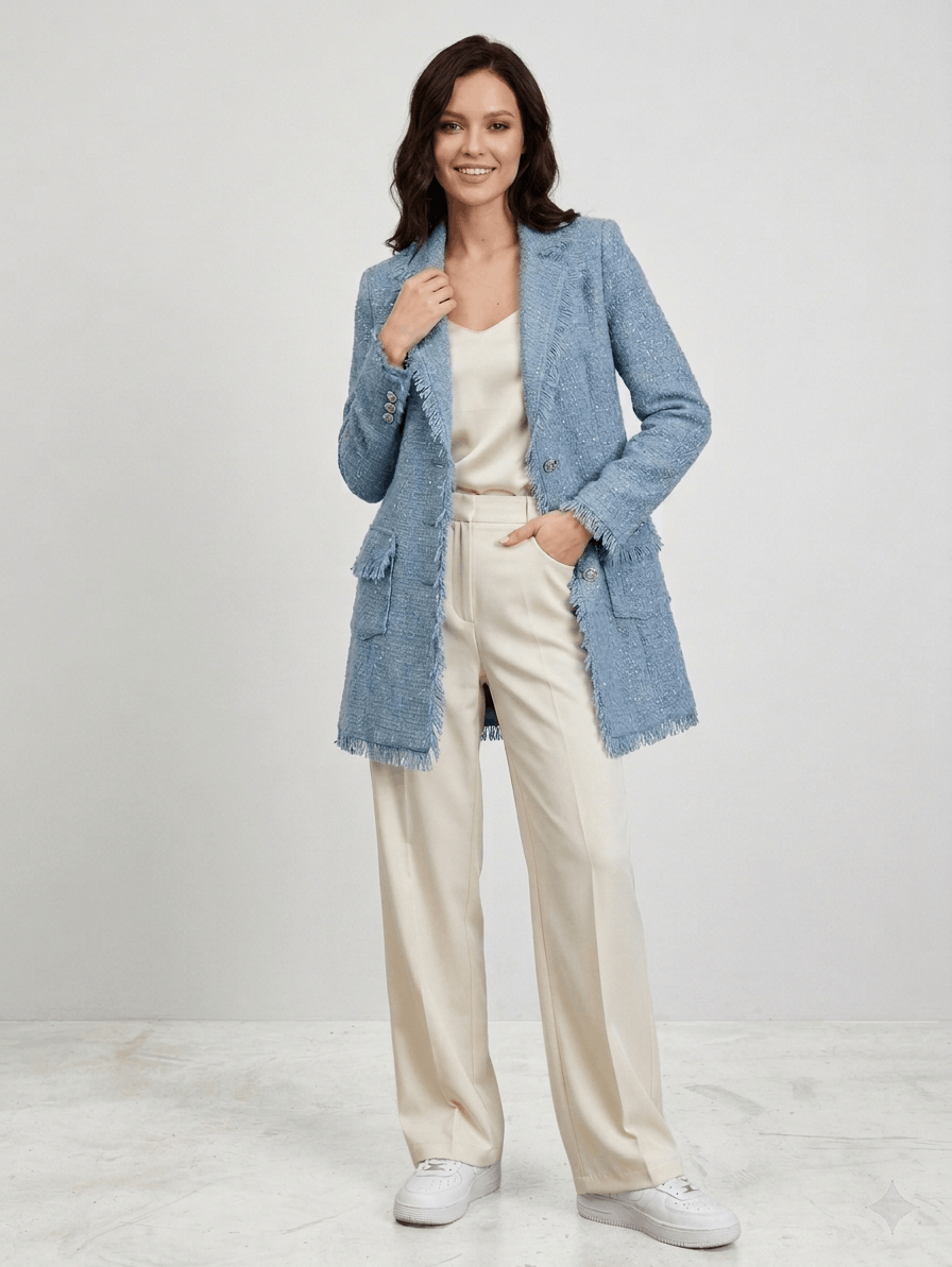 Versace Versace Rare Vintage Women’s Tweed Long Blazer Blue – Sz 40 Size S / US 4 / IT 40 - 1 Thumbnail