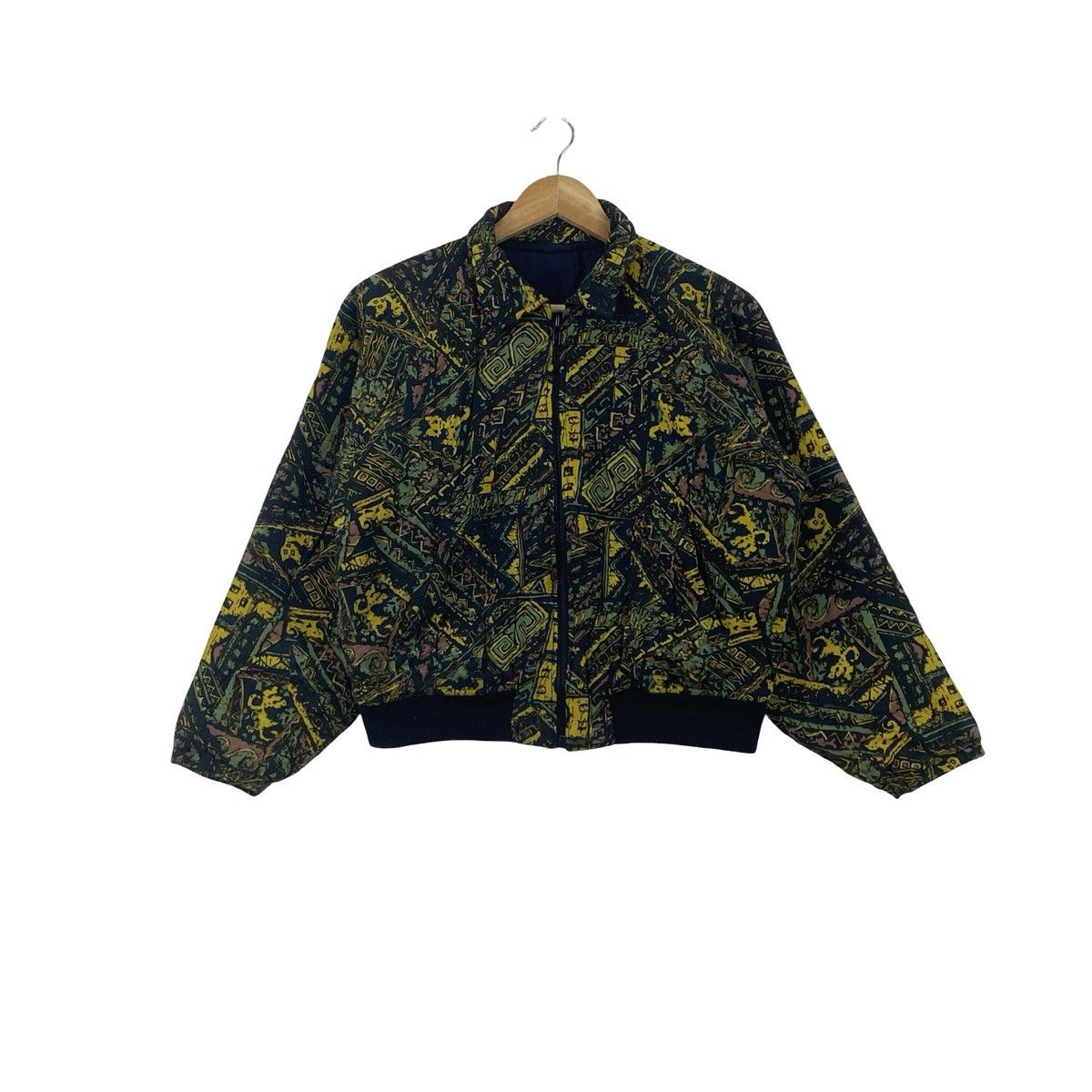 Vintage Vintage 80s CROPPED Abstract Tribal Pattern Bomber Jacket Size US L / EU 52-54 / 3 - 1 Thumbnail