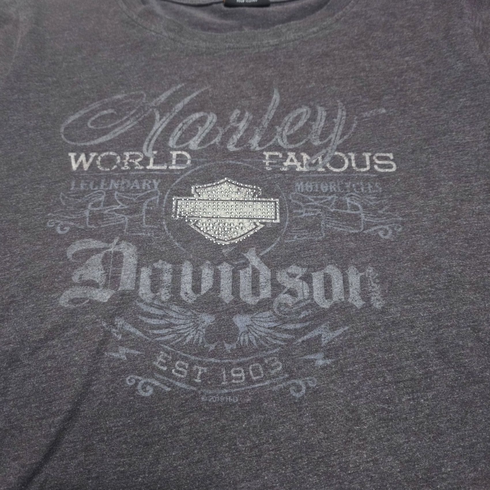 Harley Davidson VINTAGE Harley Davidson Women's XL Embellished 2 Sided Graphic Logo Tee T-Shirt Top Gray Size XL / US 12-14 / IT 48-50 - 4 Thumbnail
