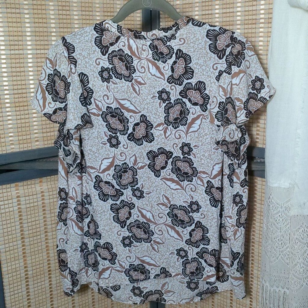 Loft Loft Brown Floral Print Short Sleeve Blouse Size L / US 10 / IT 46 - 4 Thumbnail