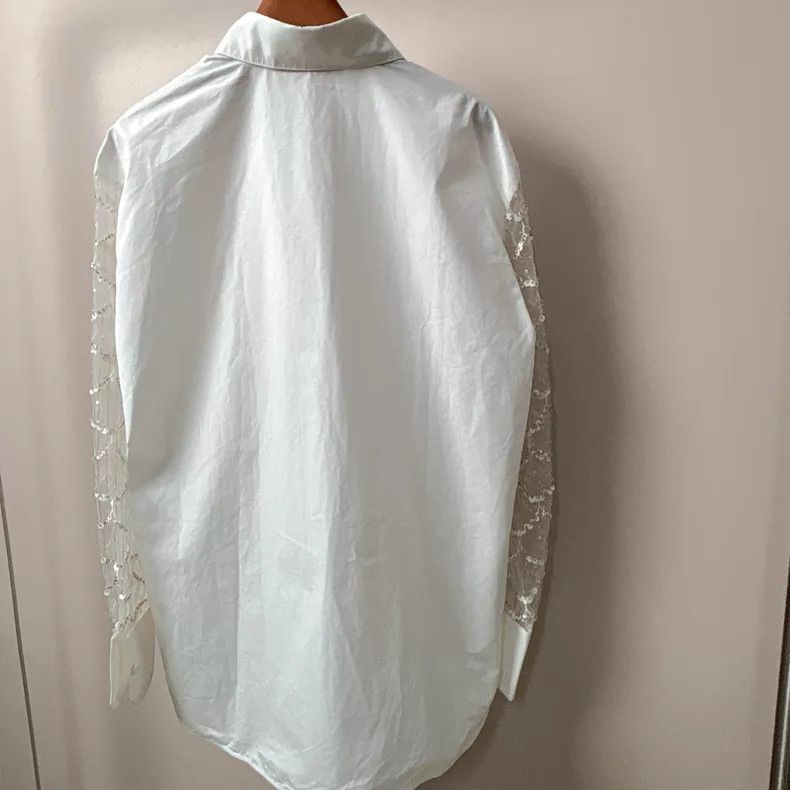 Valentino Valentino White beaded mesh shirt Size M / US 6-8 / IT 42-44 - 3 Thumbnail