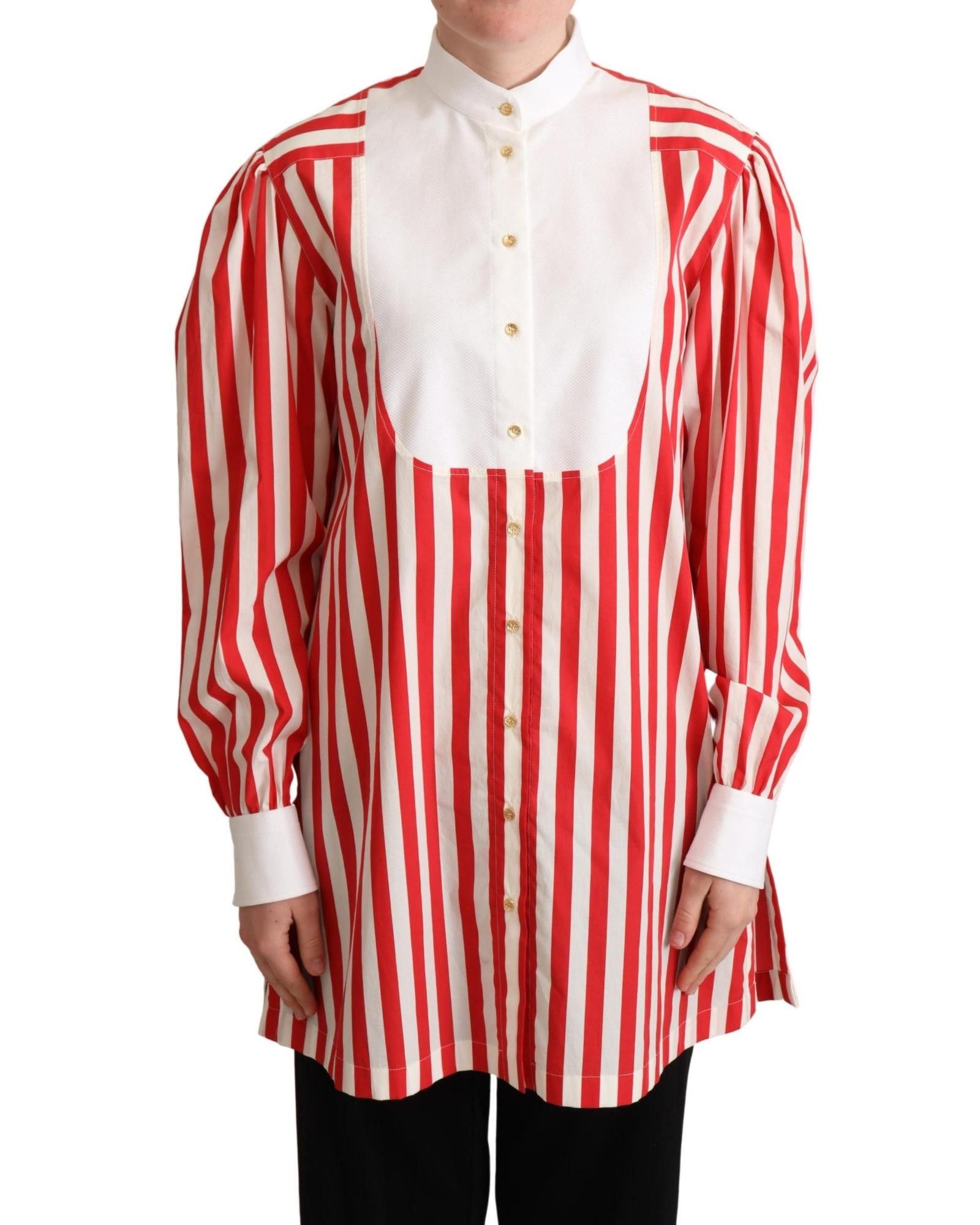 Image of Dolce Gabbana Striped Long Sleeves Formal Shirt in Red, Women's (Size Small)