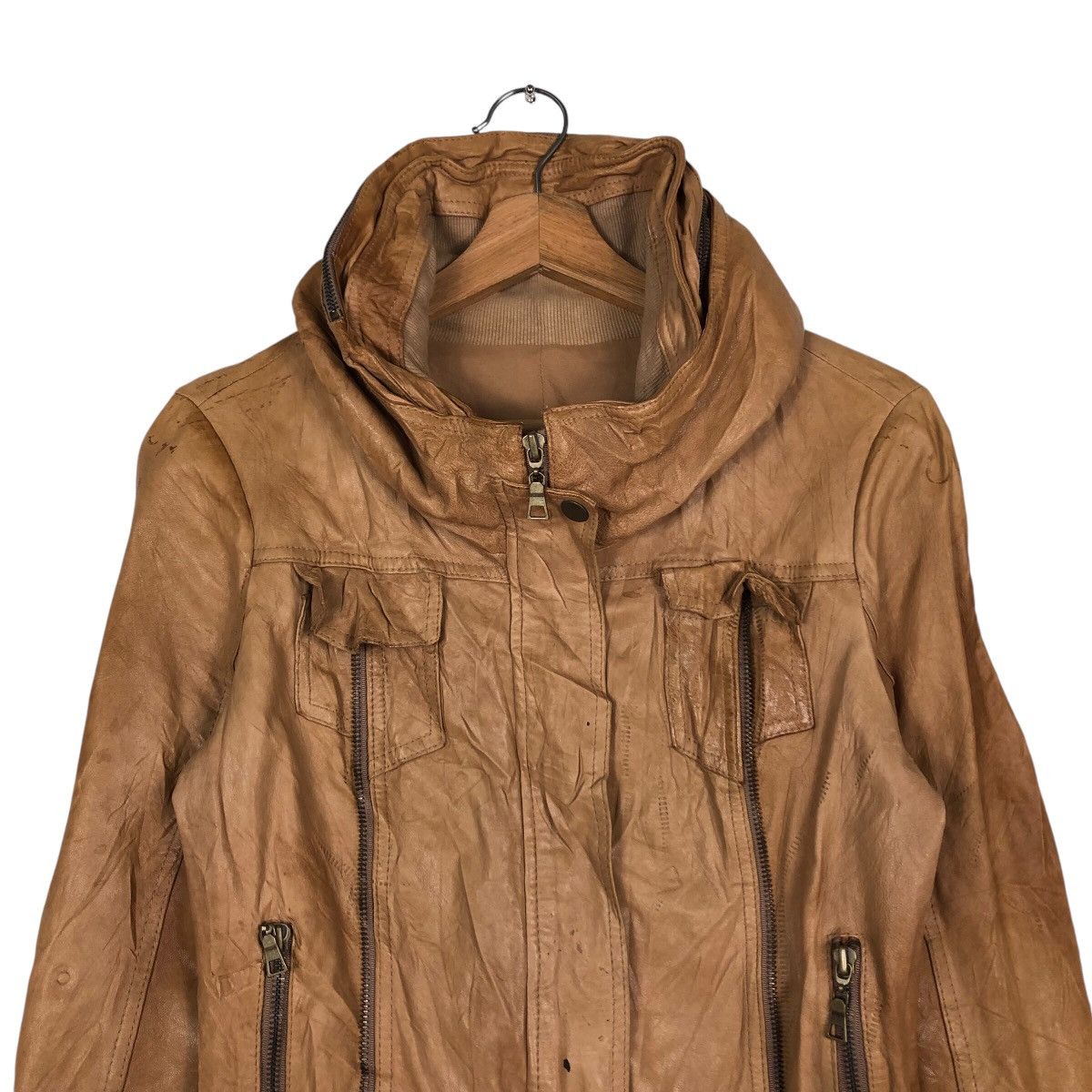 Japanese Brand 📌Cropped Leather Jacket Biker Bondage Design Issey Miyake Size US M / EU 48-50 / 2 - 4 Thumbnail