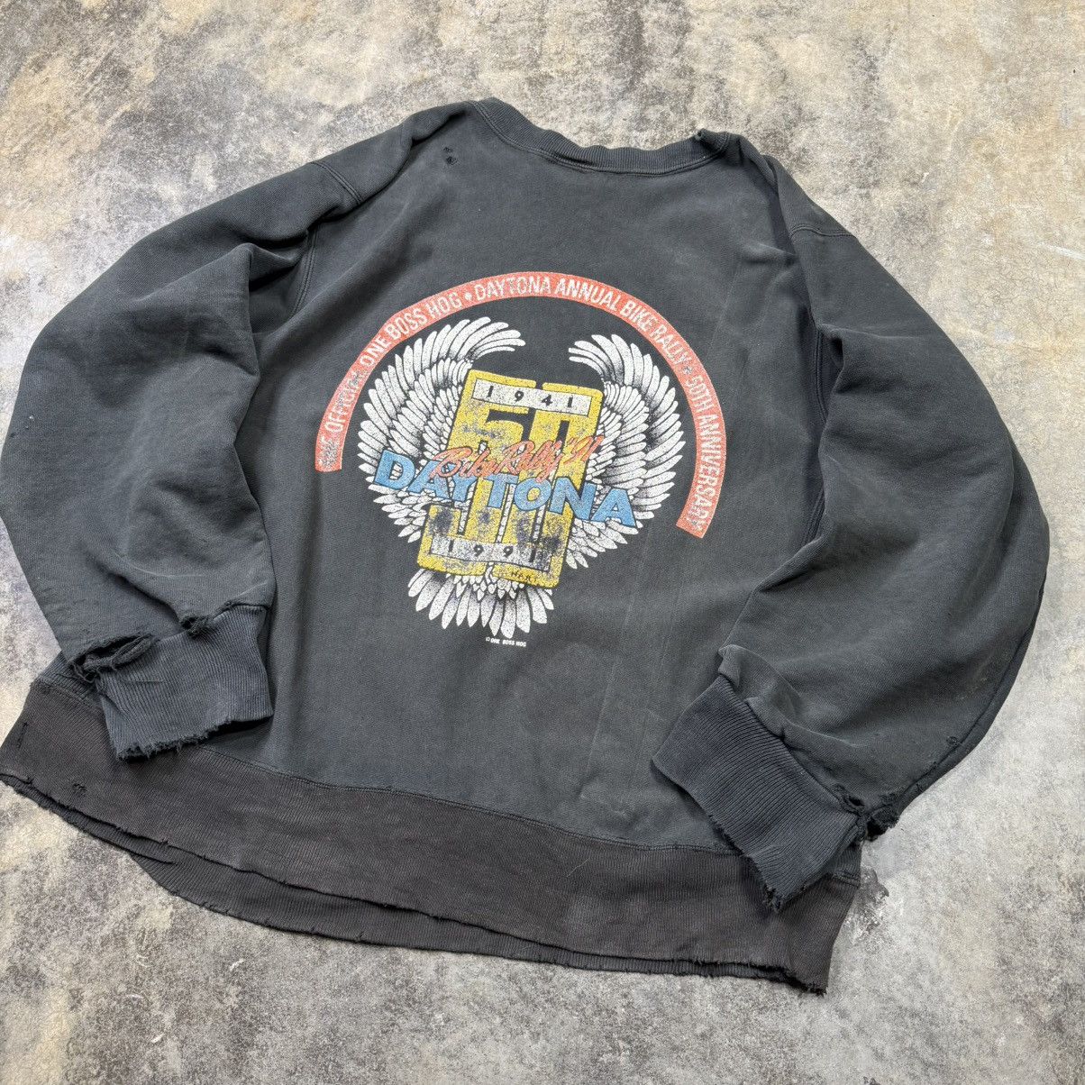 Vintage vintage thrashed biker motorcycle rally weave sweatshirt Size US XL / EU 56 / 4 - 10 Thumbnail