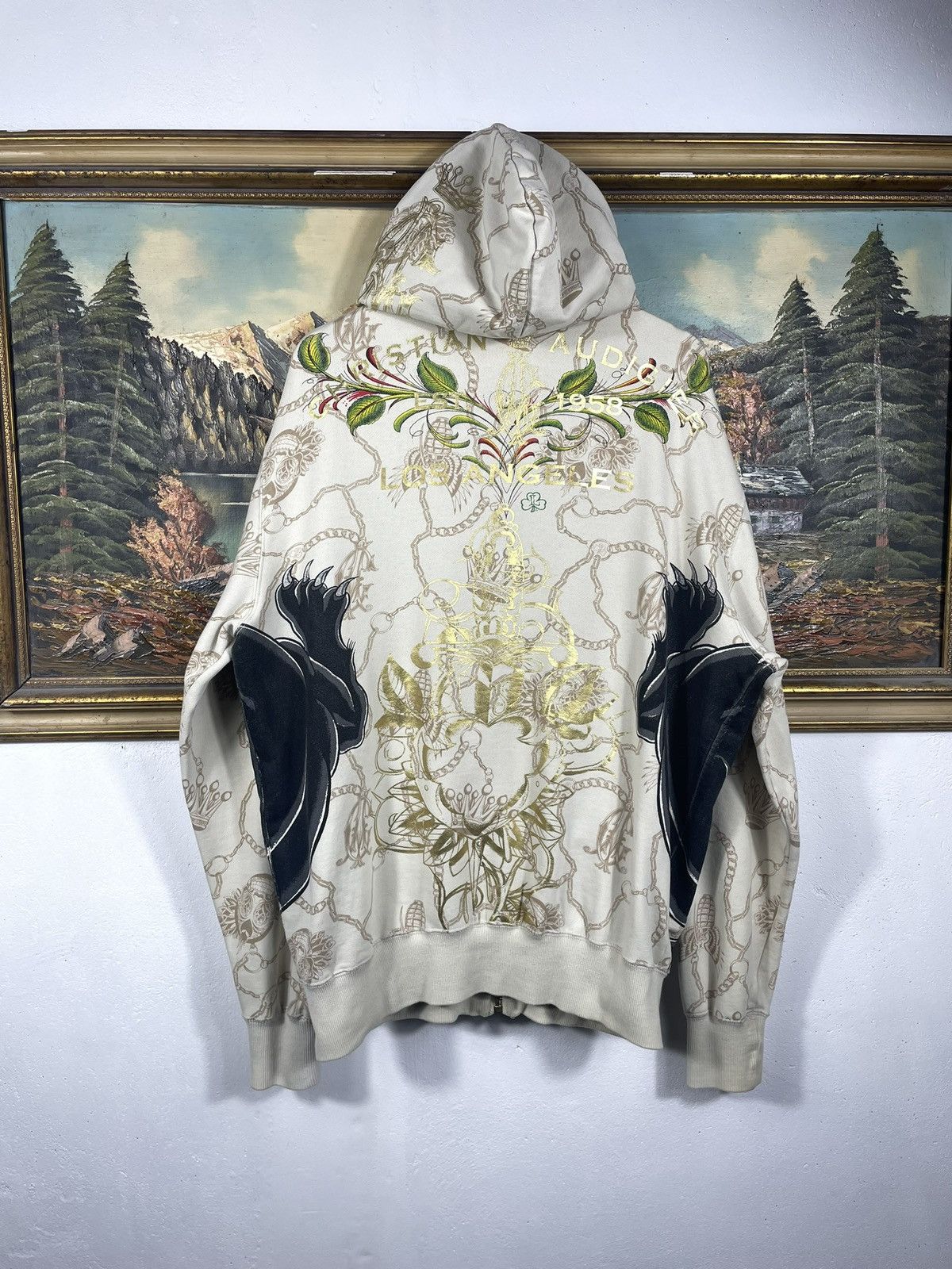 Christian Audigier Ed Hardy Retro 00s Hoodie With Crystals Affliction Grunge Size US XL / EU 56 / 4 - 2 Thumbnail