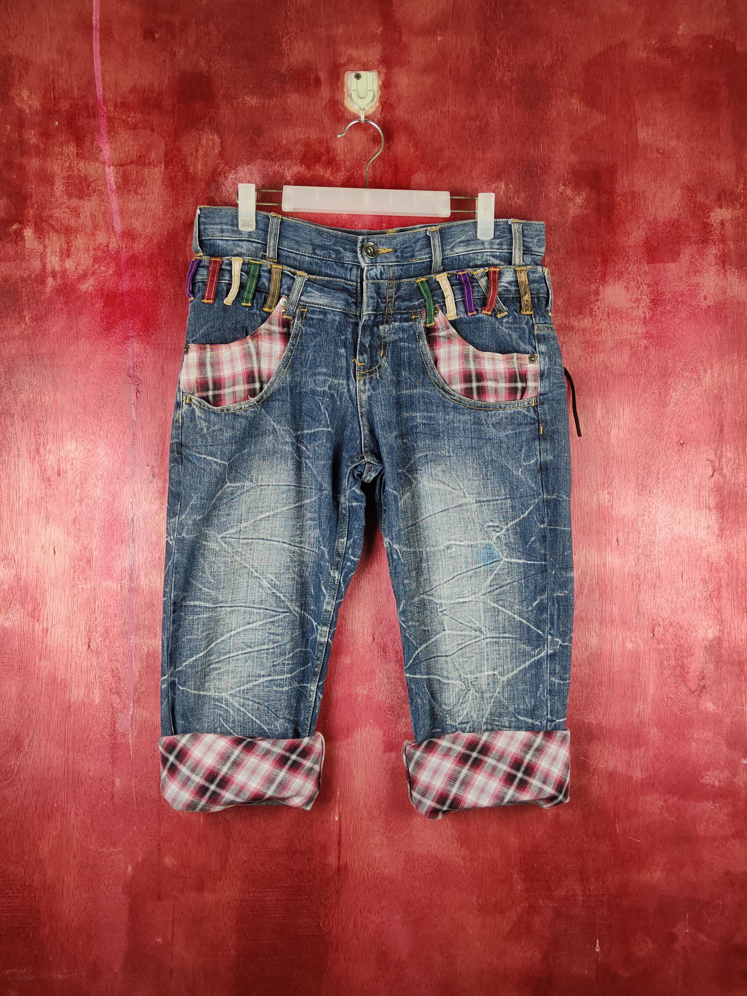 Japanese Brand Nylaus double waist Dark Blue cropped short Denim #S1519 Size US 33 - 1 Thumbnail
