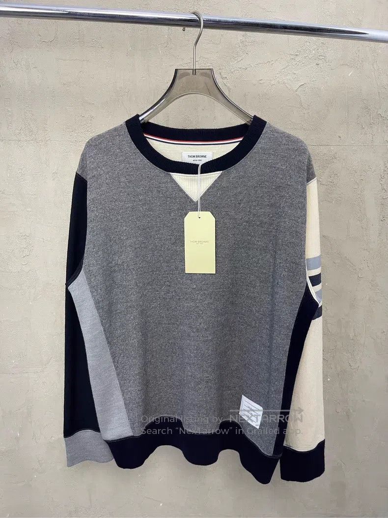 Thom Browne Thom Browne Gray and Beige Color Block Four-Stripe Wool Ro Size US XL / EU 56 / 4 - 1 Thumbnail