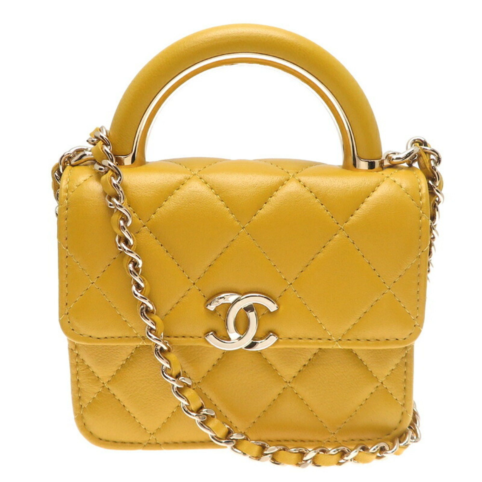 Chanel Mini Matelasse Chain Women's Shoulder Bag Ap2845 Lambskin Yellow