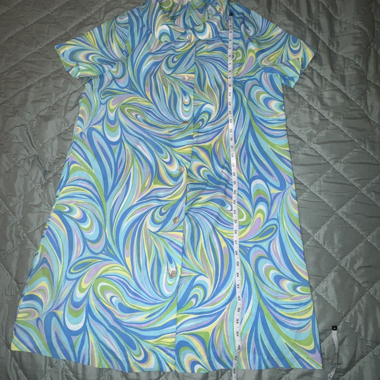 Sears Vintage Sears Blue Swirl Mod Bright Granny House Dress Sz L Size L / US 10 / IT 46 - 9 Thumbnail