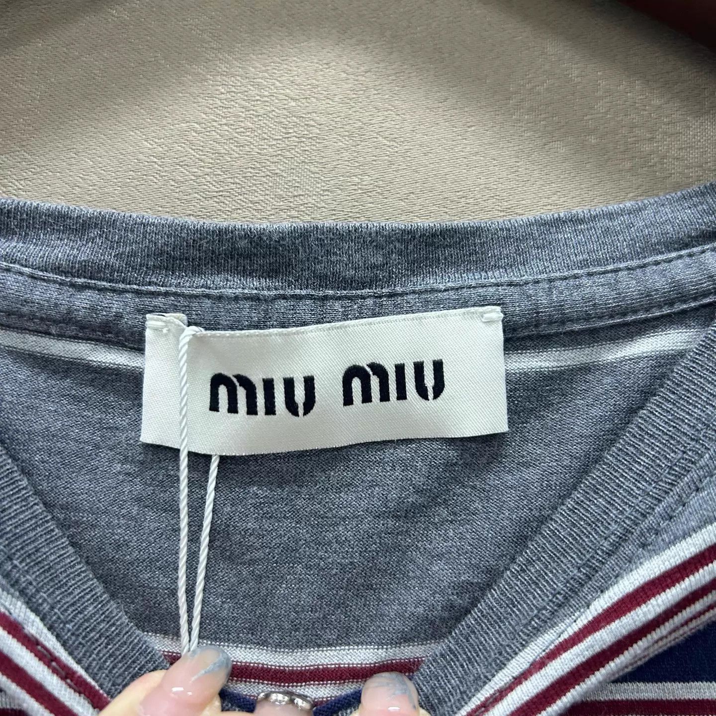 Miu Miu MIU MIU GrayBlue Colorblock Logo Striped Pocket LS Tee S Size US S / EU 44-46 / 1 - 4 Thumbnail