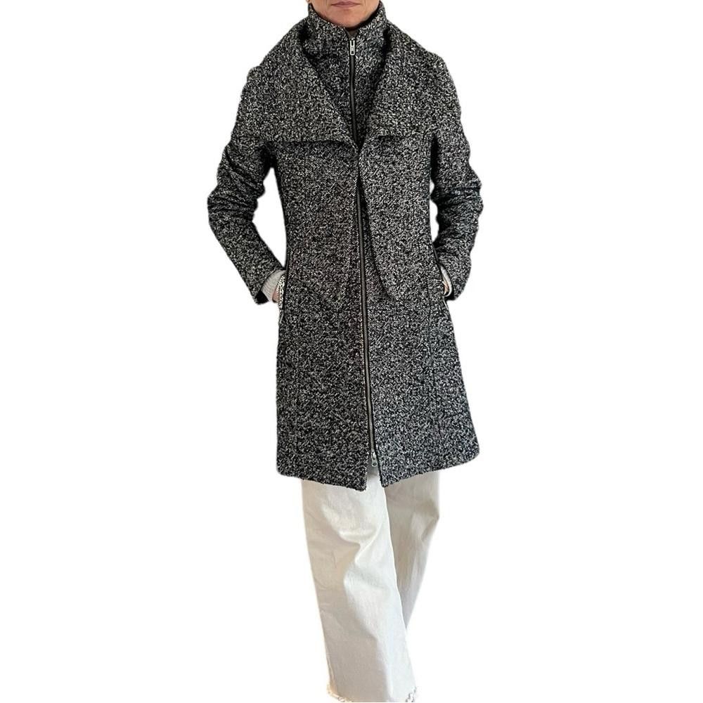 image of Soia Kyo Soia & Kyo Tweed Double High Collar Wool Coat Gray in Black, Women's (Size Medium)