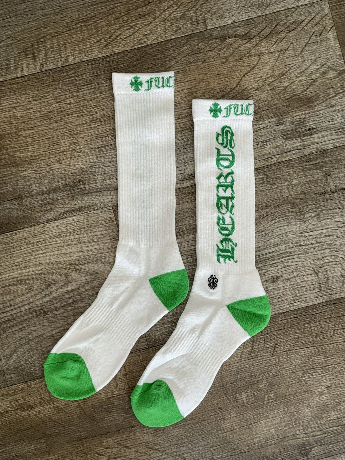 Chrome Hearts GREEN AND WHITE CHROME HEARTS “F*CK YOU” SOCKS | Grailed