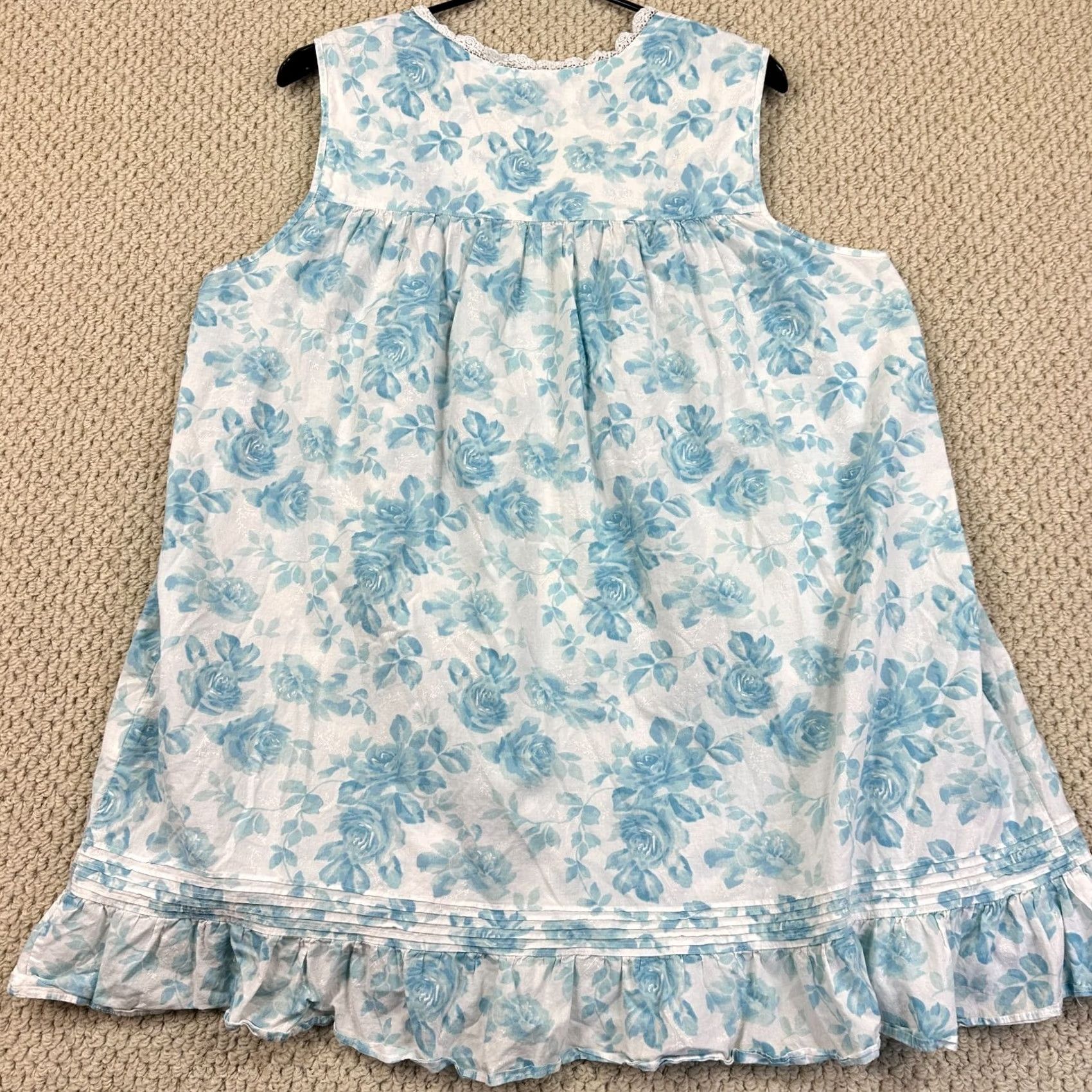 Vintage Eileen West Nightgown Womens XL Blue White Floral Lace Sleeveless Chemise Size ONE SIZE - 3 Thumbnail