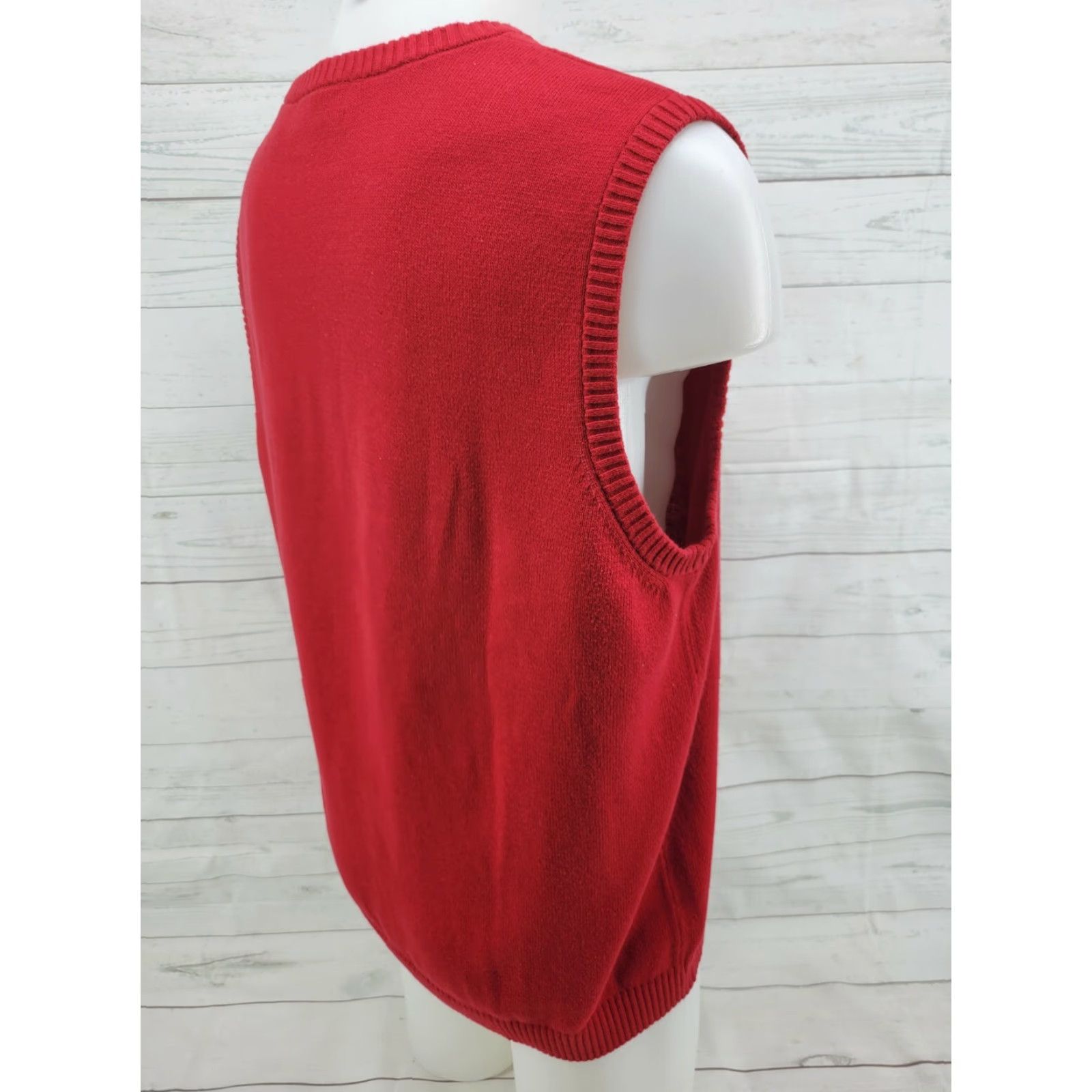 Chaps Chaps Mens Red Solid Cotton Sleeveless V Neck Pullover Sweater Vest Size Large Size US L / EU 52-54 / 3 - 5 Thumbnail