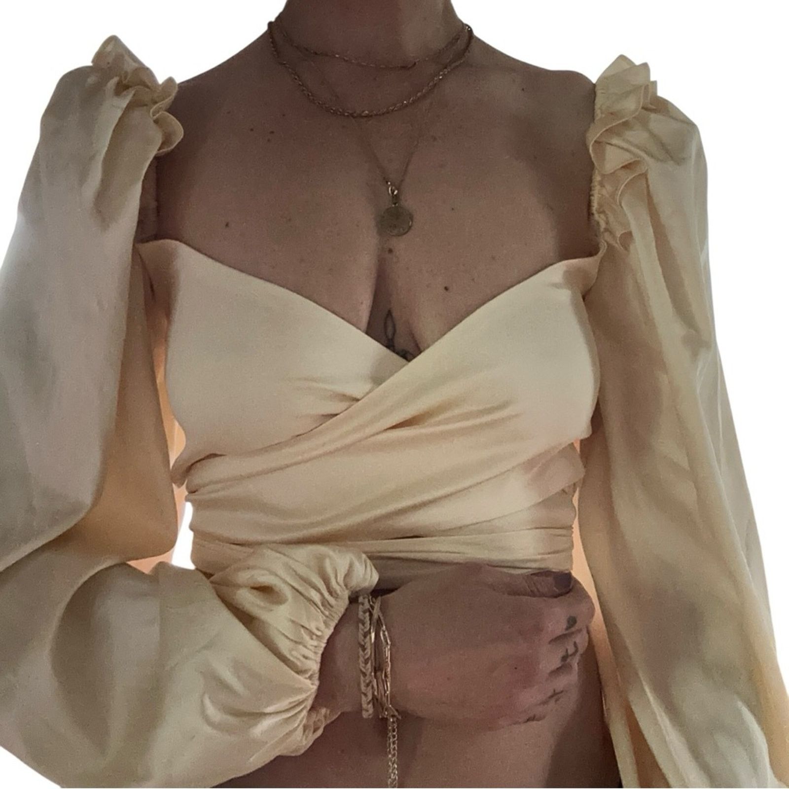 For Love & Lemons NWOT For Love & Lemons Argent Wrap Blouse – Cream – Size XS Size XS / US 0-2 / IT 36-38 - 4 Thumbnail