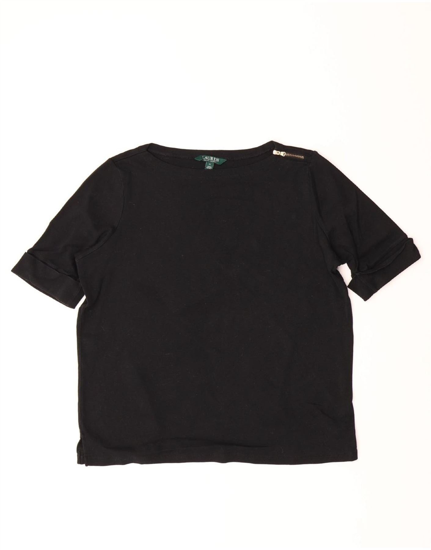 Ralph Lauren Womens Crop T-Shirt Top UK 18 XL Black Cotton Size L / US 10 / IT 46 - 1 Thumbnail