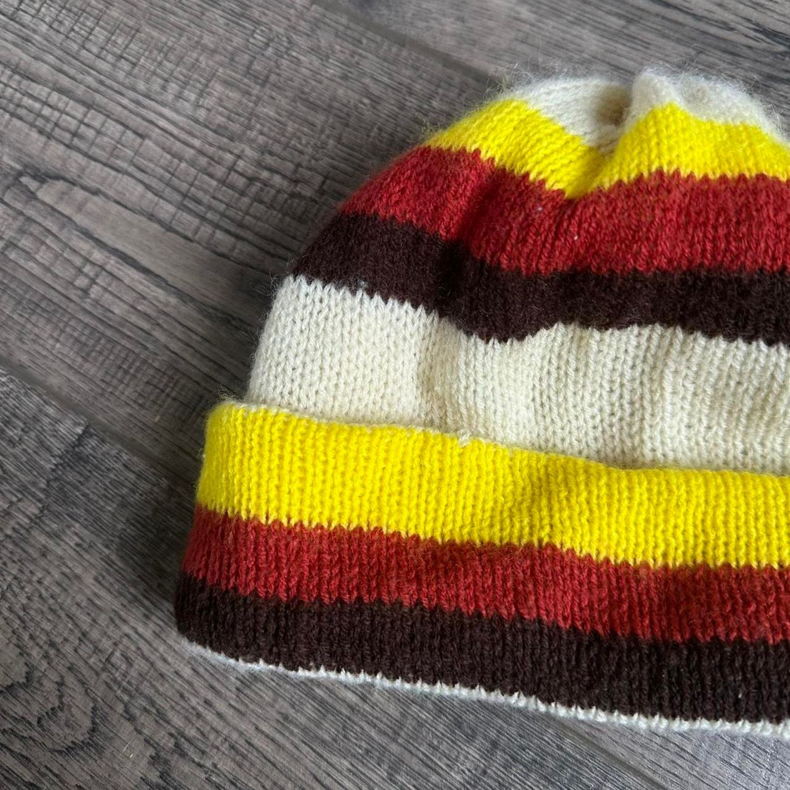 Vintage Vintage 70s Retro Striped Knit Ski Beanie Cuffed Winter Hat Size ONE SIZE - 5 Thumbnail