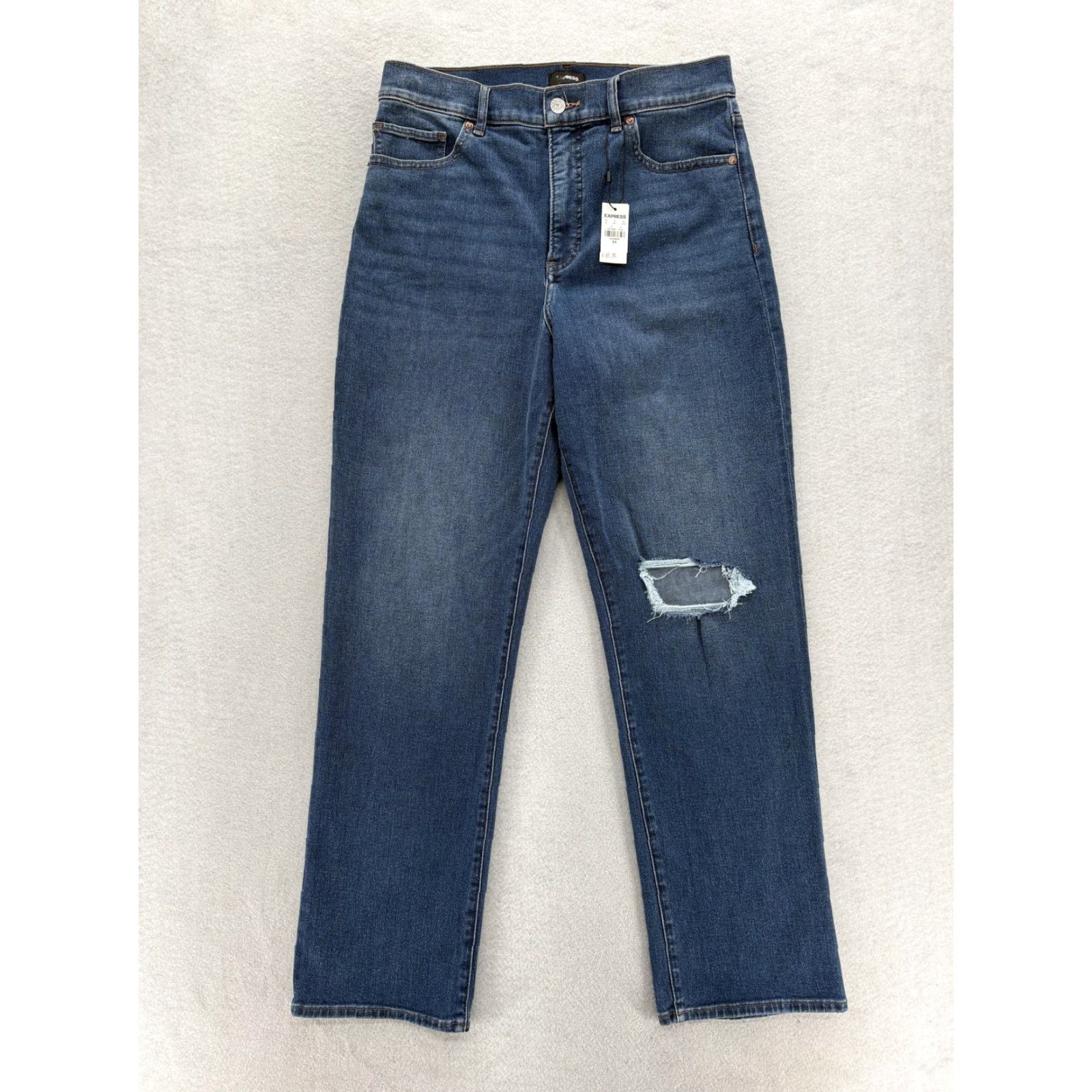 Express Express Jeans Womens 10 High Rise Straight Blue Medium Wash Distressed 5-Pocket Denim Cotton Blend Stretch Zip Womens Size 32" / US 10 / IT 46 - 2 Thumbnail