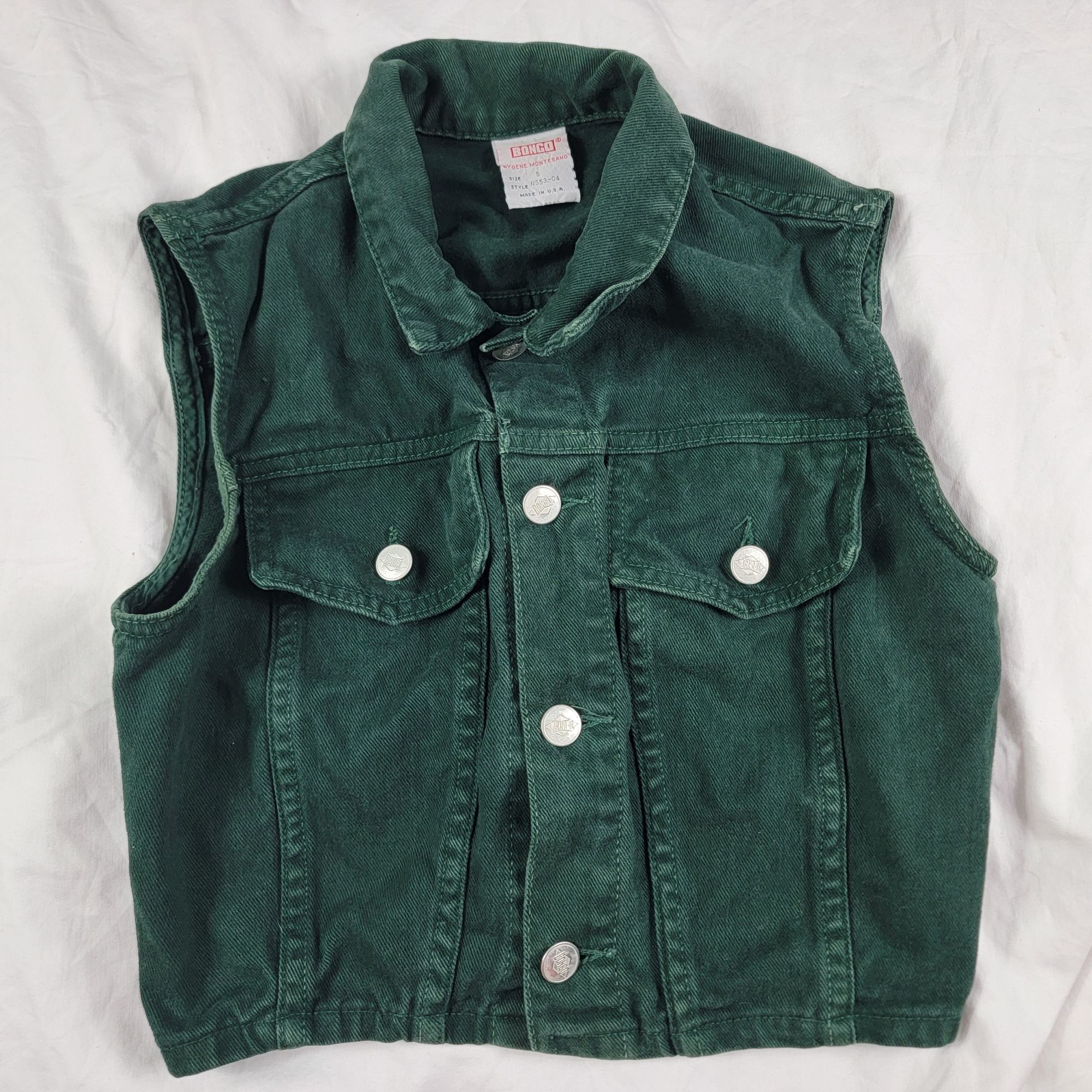 Other × Vintage Vintage Bongo Womens Small Green Denim Vest By Gene Montesan Size S / US 4 / IT 40 - 1 Thumbnail