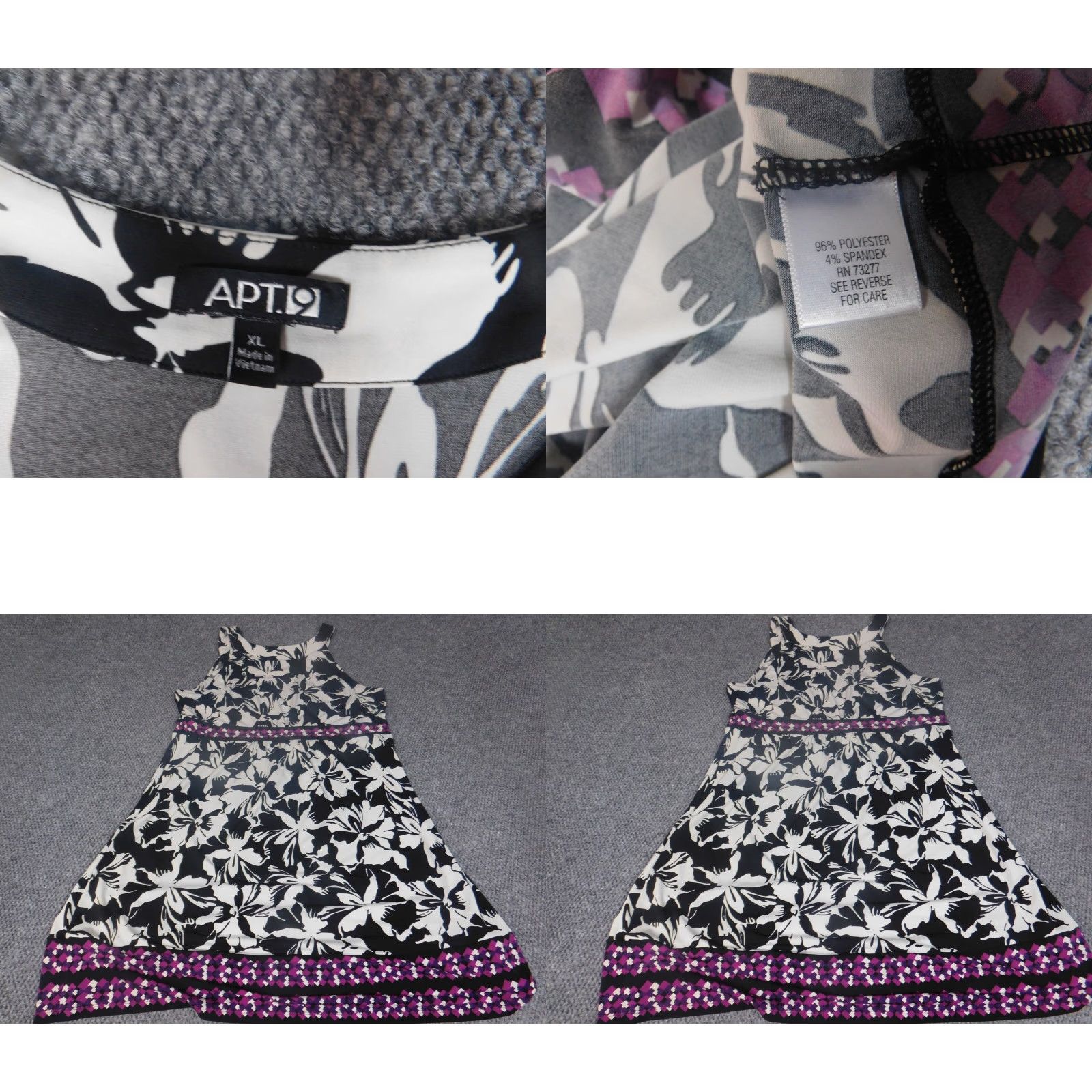 Apt. 9 Apt. 9 Womens Dress A-Line Knee Length Sleeveless XL Black Floral Polyester Rayon Zipper Crew Neck Pattern: Floral Vintage No } Size XL / US 12-14 / IT 48-50 - 8 Thumbnail