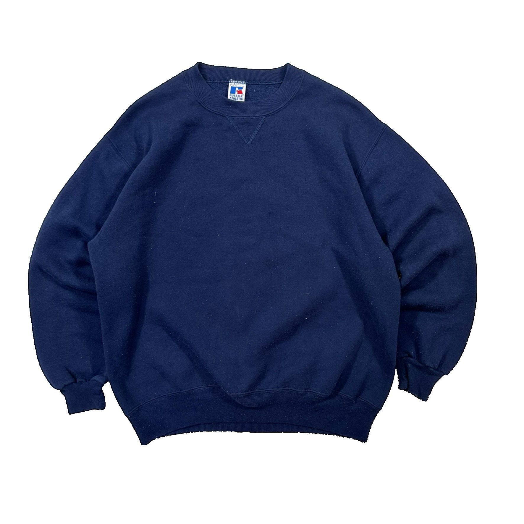 Vintage Vintage 00s Blank Blue Russell Athletic Crewneck Sweater Size US L / EU 52-54 / 3 - 1 Thumbnail