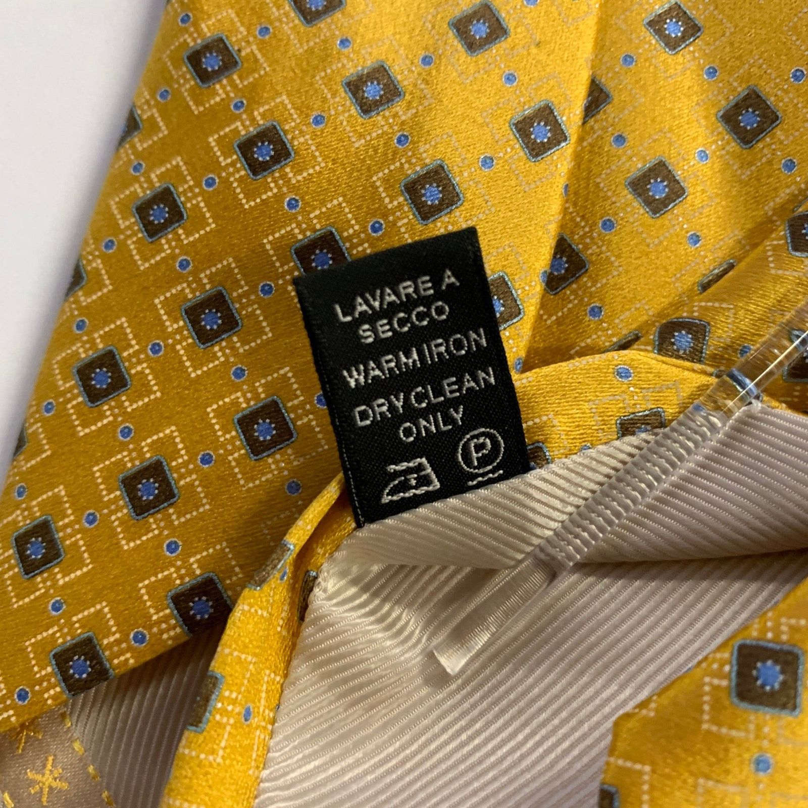 Ermenegildo Zegna One Size Yellow Light Blue Diamond Silk Tie Size ONE SIZE - 4 Thumbnail