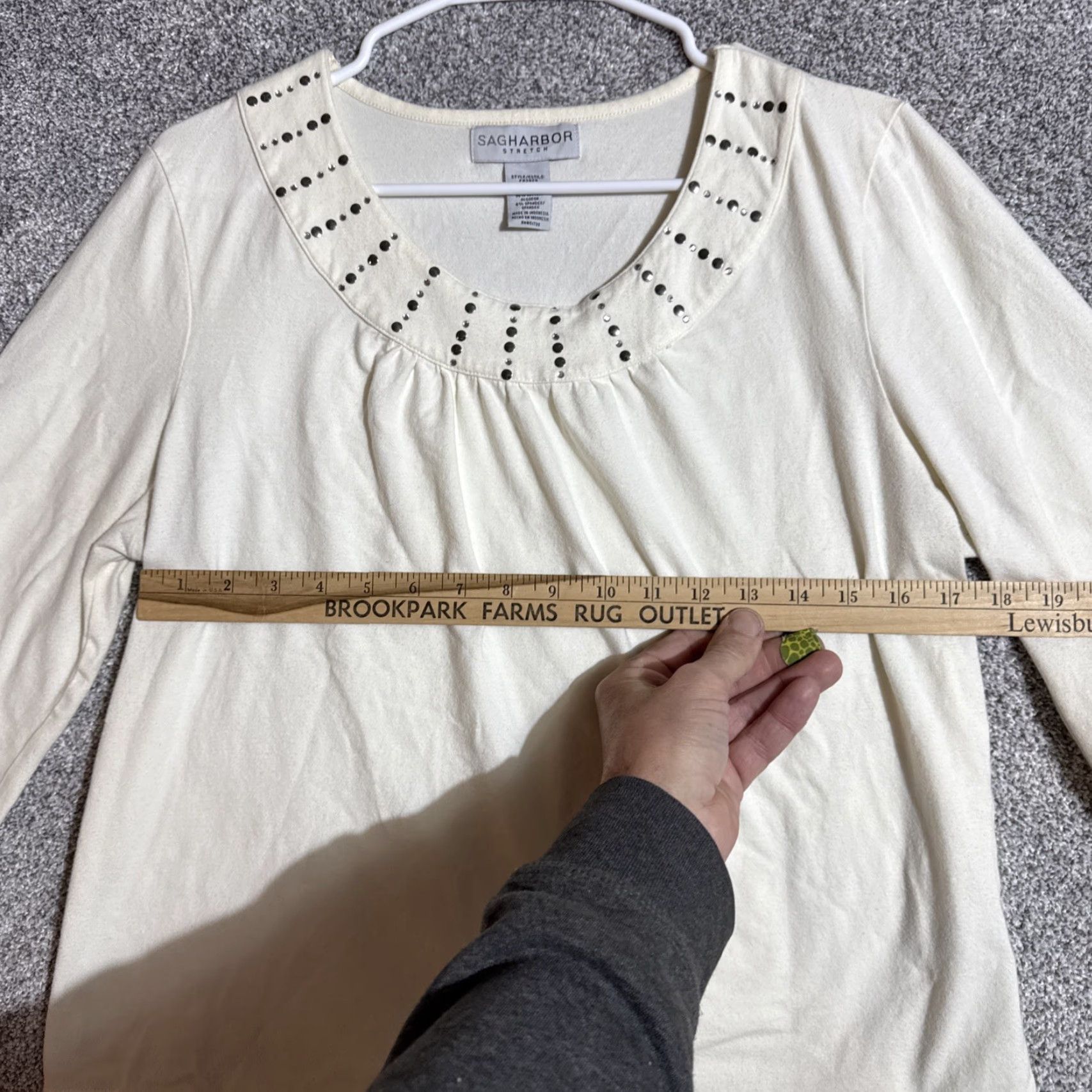 Vintage Sag Harbor Blouse Women L Sequins Embellished Top 3/4 Sleeve Round Neck Ivory Cotton Spandex Office Workwear Y2K Inspired Size L / US 10 / IT 46 - 3 Thumbnail