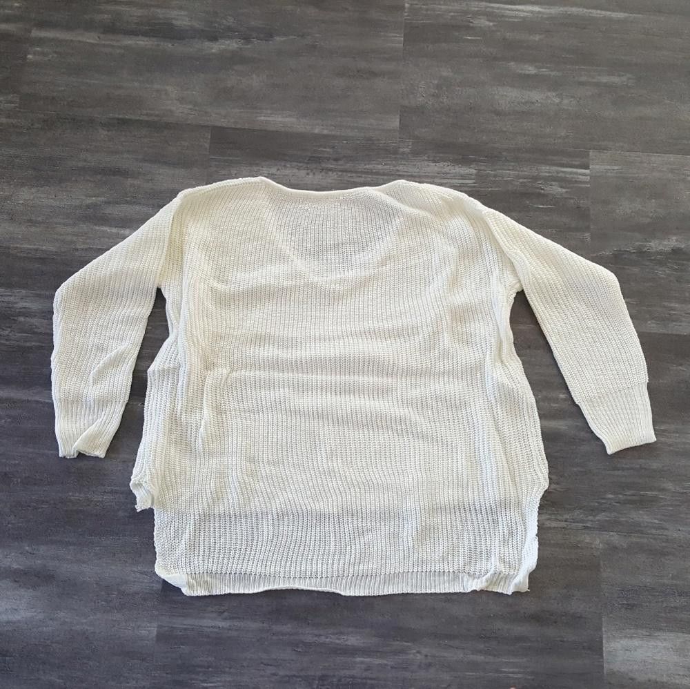 Designer White High Low Sweater Long Sleeve Size ONE SIZE - 4 Thumbnail