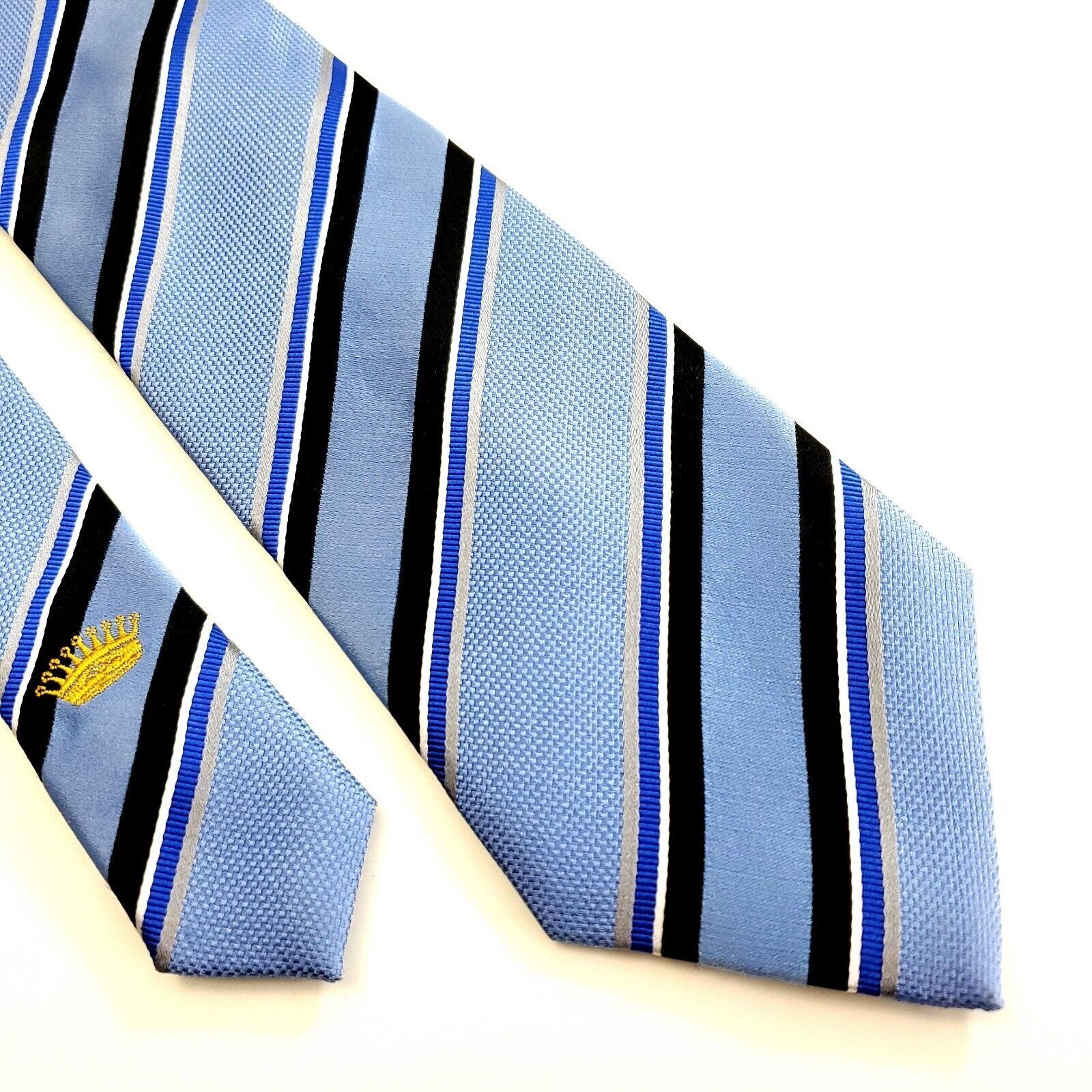 Countess Mara Countess Mara Blue Black Striped Woven Silk Tie Size ONE SIZE - 1 Thumbnail