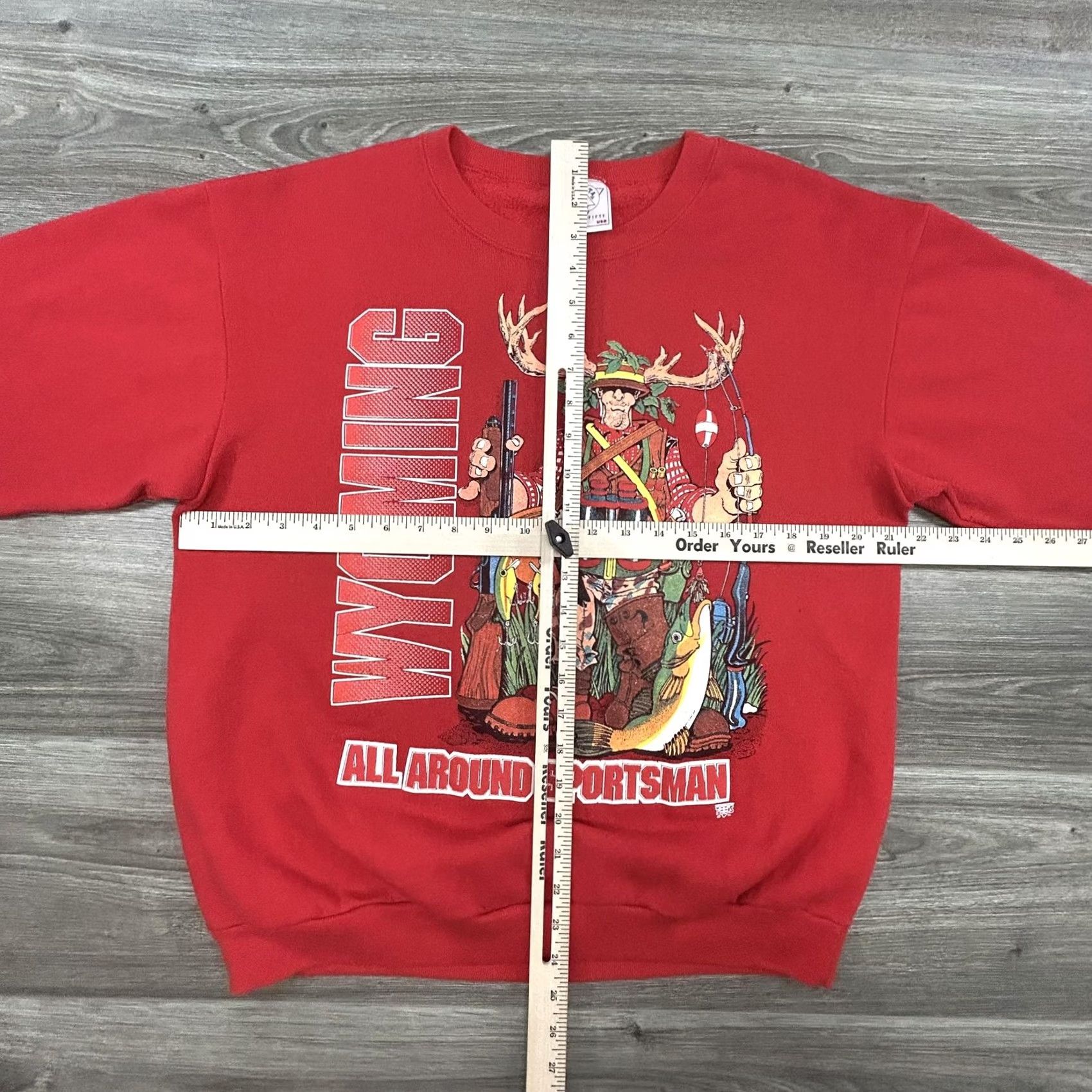 Vintage VINTAGE Collegiate Pacific Wyoming All Around Sportsman Sweatshirt Mens Large Red Crew Neck Graphic Print 90s Size US L / EU 52-54 / 3 - 6 Thumbnail
