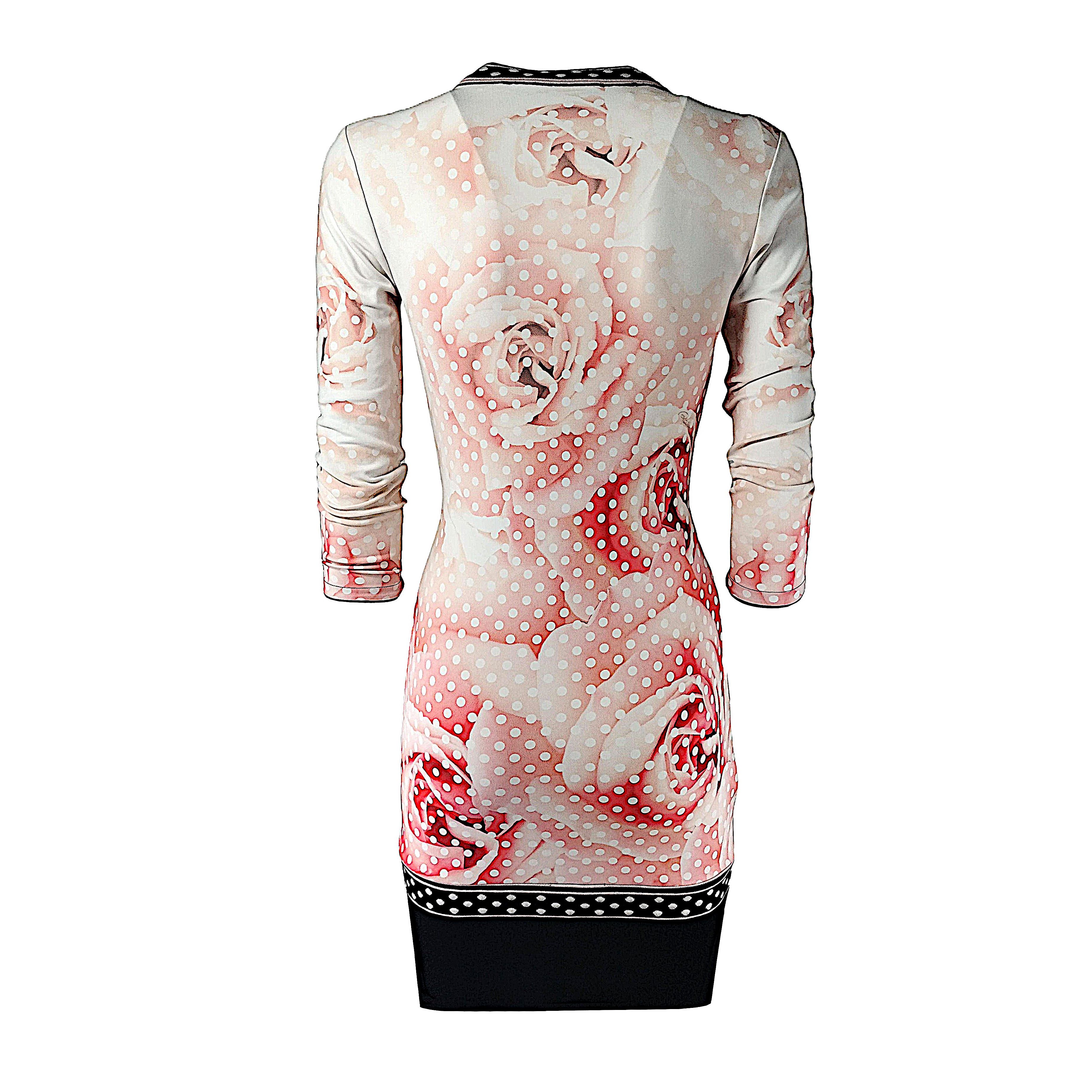 Roberto Cavalli Authentic Rose & Polka Dot Bodycon Dress Size S / US 4 / IT 40 - 4 Thumbnail