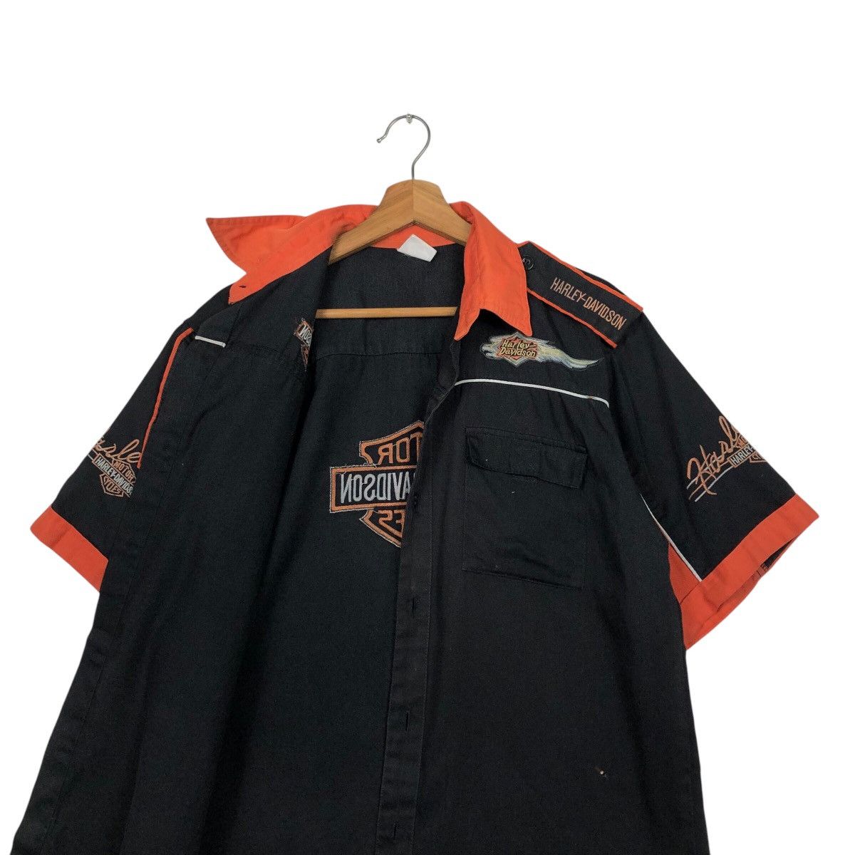 Harley Davidson 📌Vintage Work Shirt Bowling Racing Harley Davidson Big Logo Size US L / EU 52-54 / 3 - 15 Thumbnail