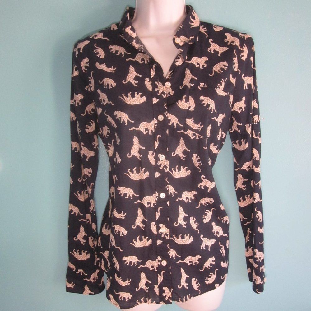 J.Crew J Crew Women’s Size S Blue Roaming Cheetah Print Button Up Shirt Size S / US 4 / IT 40 - 5 Thumbnail