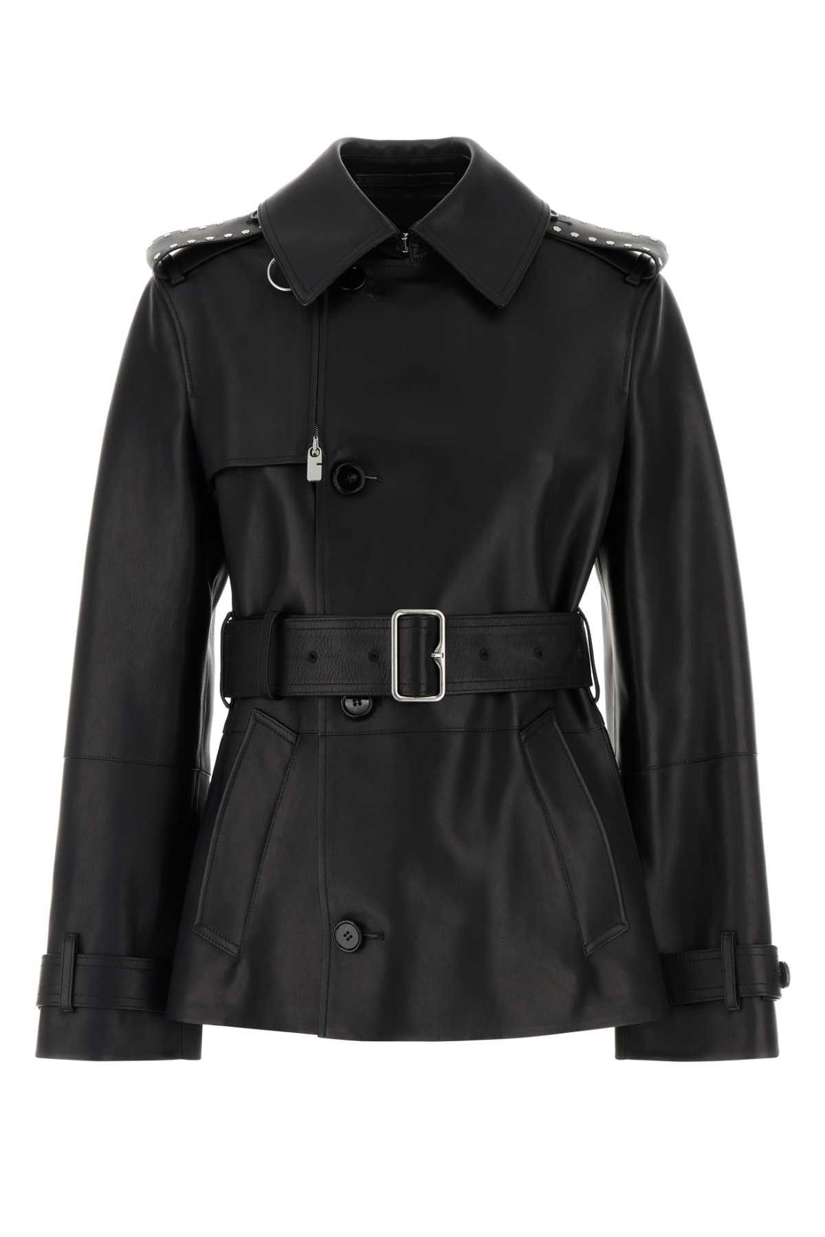Burberry Black Leather Jacket Size S / US 4 / IT 40 - 1 Thumbnail
