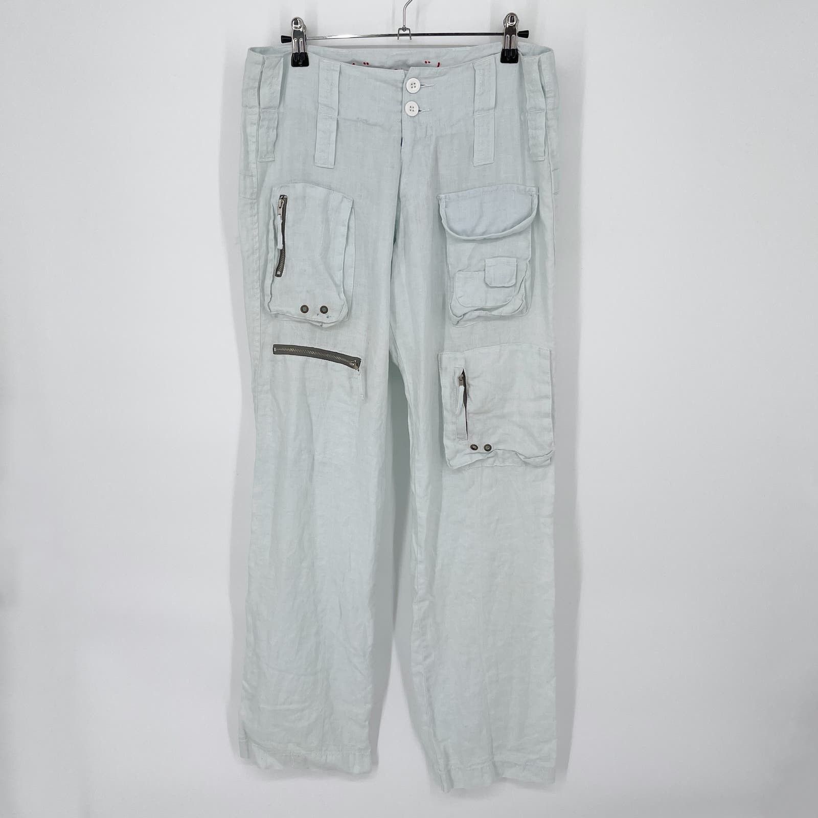 image of Pete & Greta By Johnny Was New Linen Cargo Pants 2 Lt Blue, Women's (Size 26)