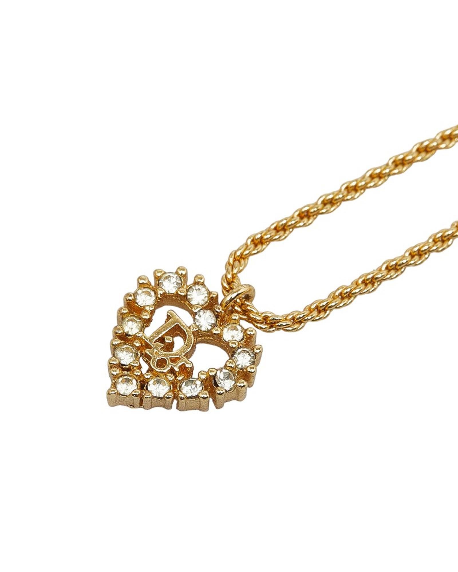 image of Dior Rhinestone Heart Pendant Necklace In Gold Finish, Women's