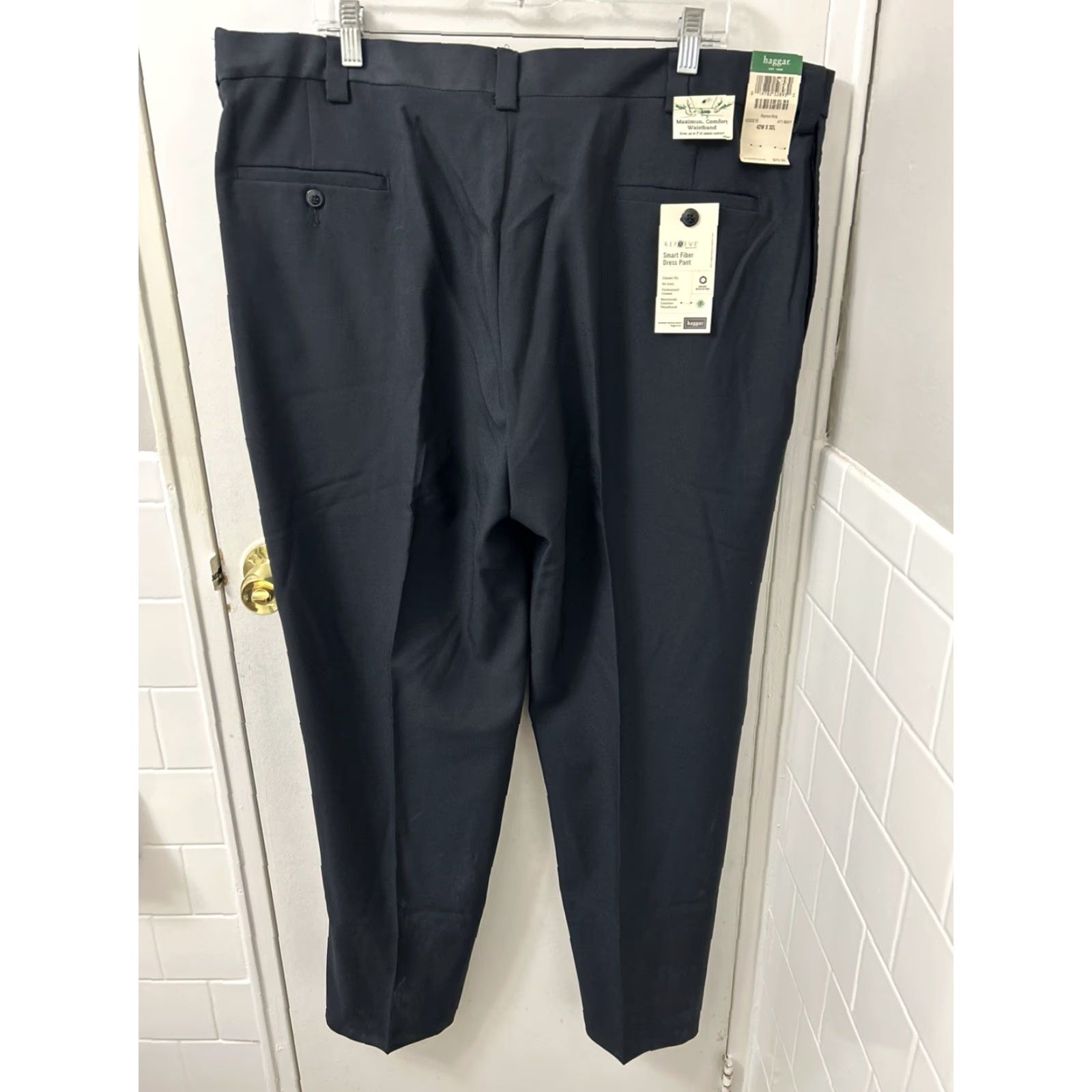 Haggar Haggar Dress Pants Mens 42x32 Navy Comfort Waistband Trousers NWT MSRP 70 5-Pocket Design Straight Leg Classic Fit Business Workwear Solid Blue Size US 42 / EU 58 - 2 Thumbnail