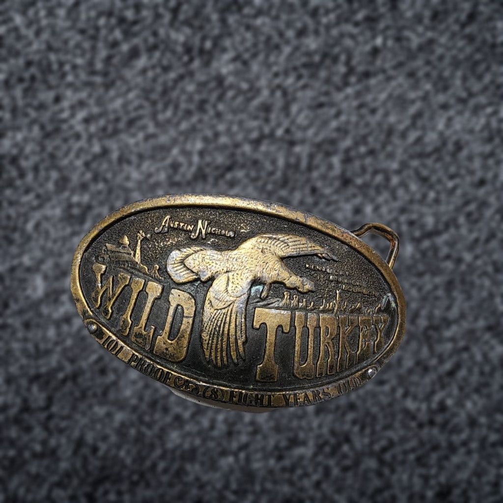 Vintage VINTAGE Wild Turkey 101 Belt Buckle Brass Kentucky Belt Buckle Bronze 1970s Hippy Style Mens One Size Size ONE SIZE - 1 Thumbnail