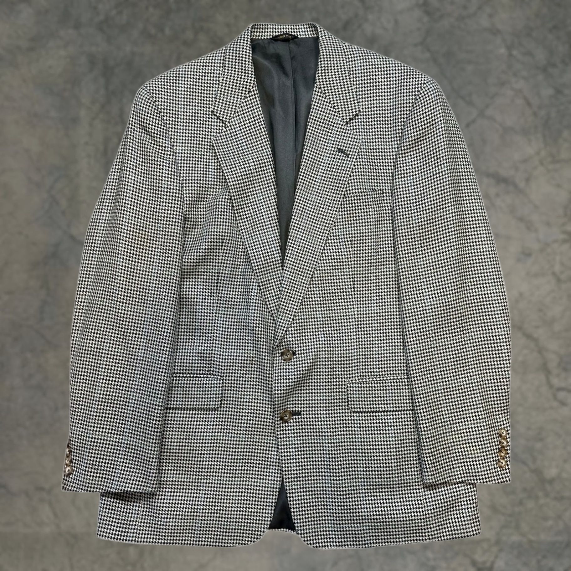 Austin Reed VINTAGE Austin Reed Mens Blazer Jacket 42L Wool Blend Sport Coat Houndstooth Black Classic Designer Size 42R - 1 Thumbnail