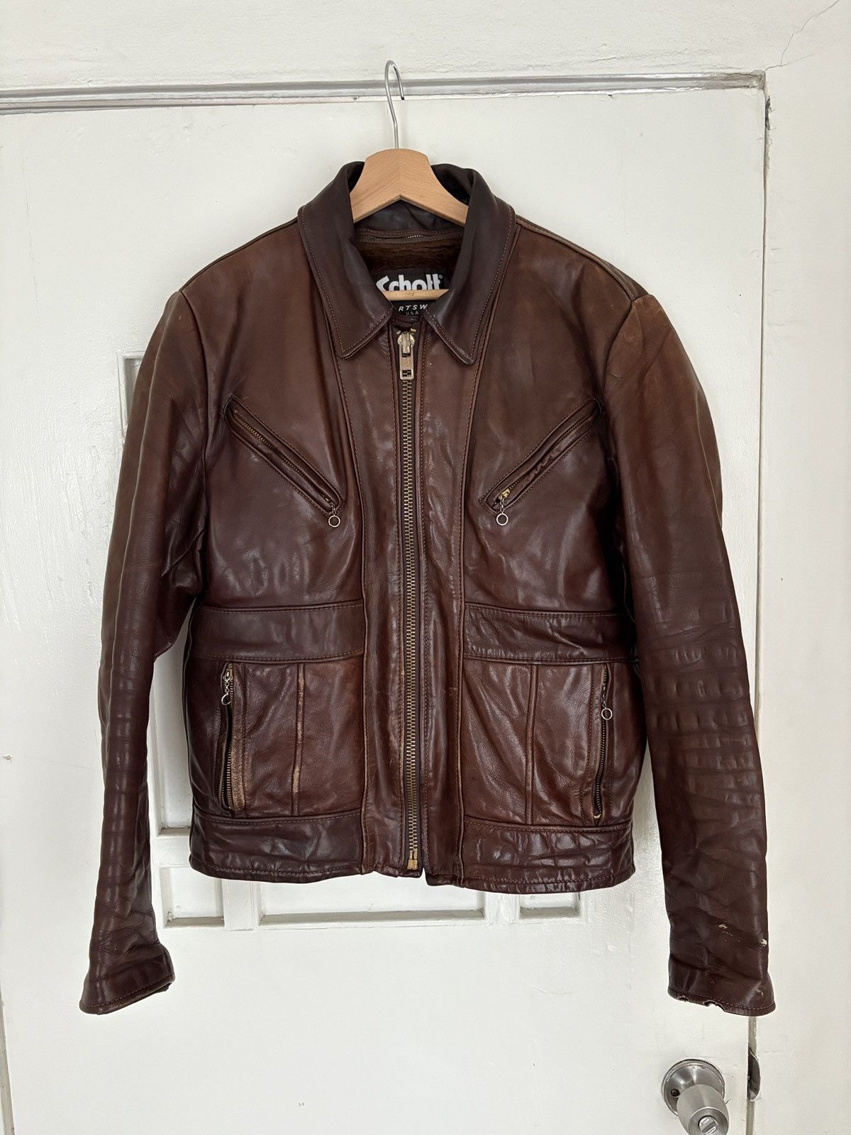 Schott Vintage Schott Brown Motorcycle Jacket Fur Lined Size US M / EU 48-50 / 2 - 1 Thumbnail