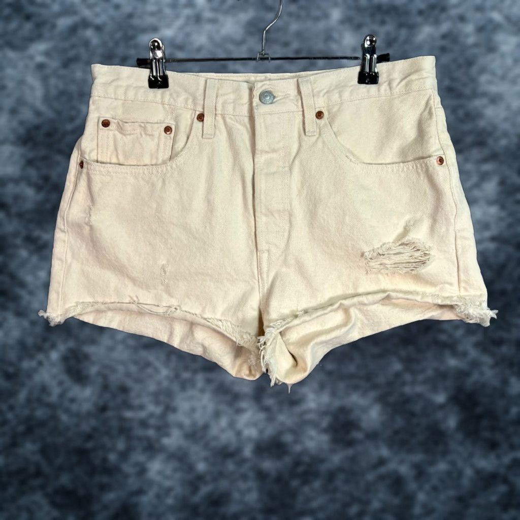Levi's Levi's Levis Womens 501 High-Waisted Distressed White Denim Shorts Size 30 Size 30" / US 8 / IT 44 - 1 Thumbnail