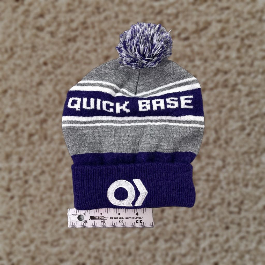 Vintage Capamerica Quick Base Beanie Toque Adult One Size Purple Gray Knit Acrylic Pom Made In USA Mens Womens Unisex Hat Size ONE SIZE - 1 Thumbnail